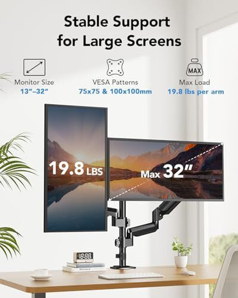 Dual Monitor Mount up to 32 Inches Screens, Taller Monitor Stand Hold