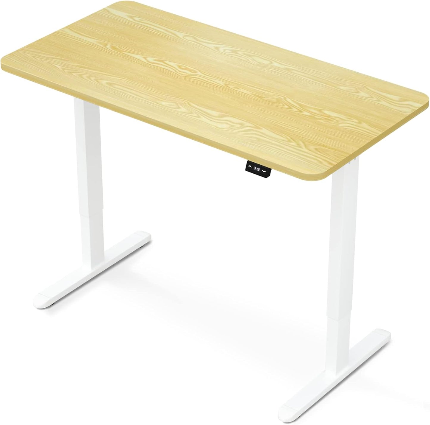 Height Adjustable Electric Standing Desk - 47 X 24 Inch Whole Piece Top Sit Stand Desk Computer Desk - Stand up Desk for Home Office (White Frame + Wood Grain Top)