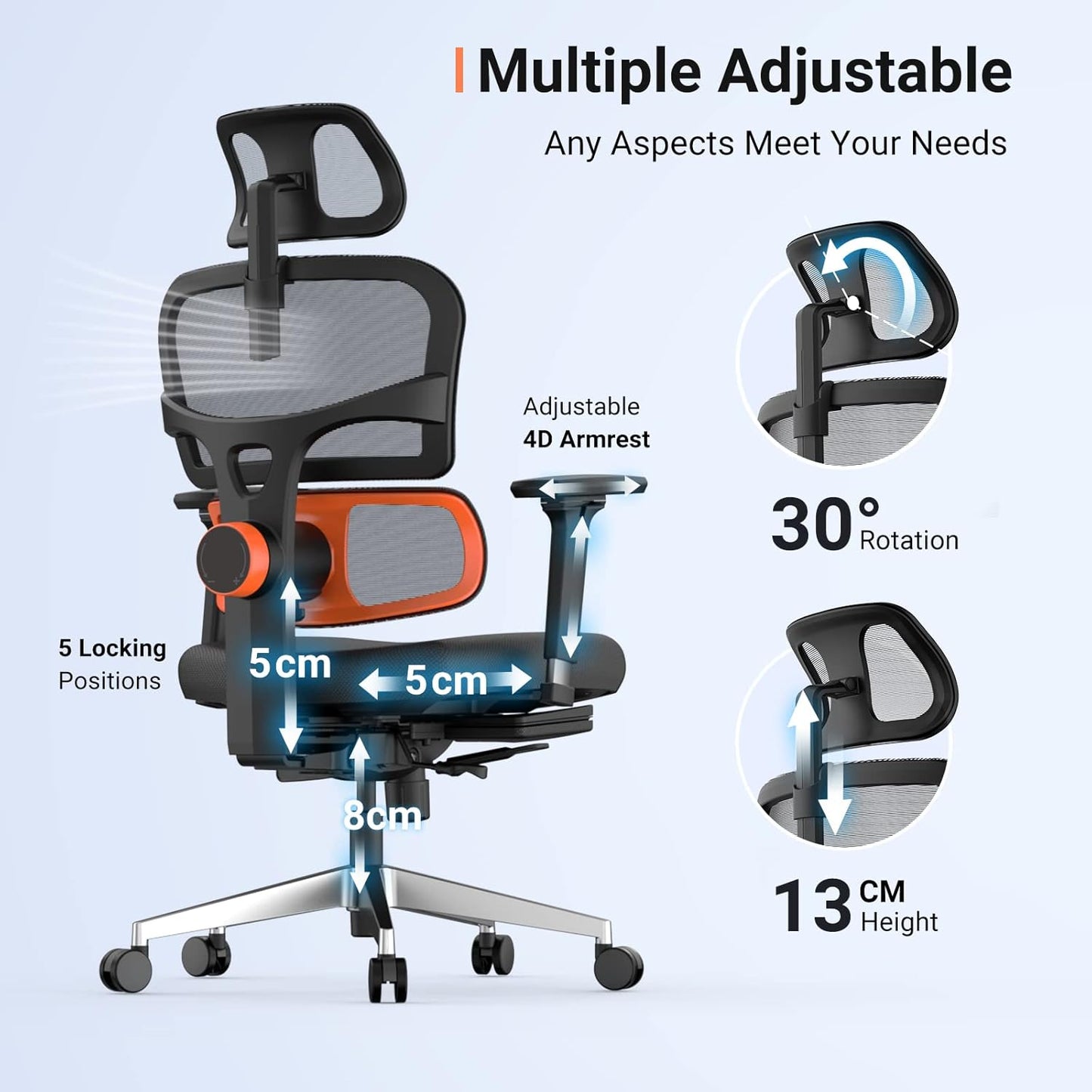 Ergonomic Mesh Office Chair with Adaptive Lumbar Support | High Back Computer Desk Chair with Footrest | Adjustable Arms Headrest Backrest | Tilt Function 4D Armrest Recliner for Home Office…
