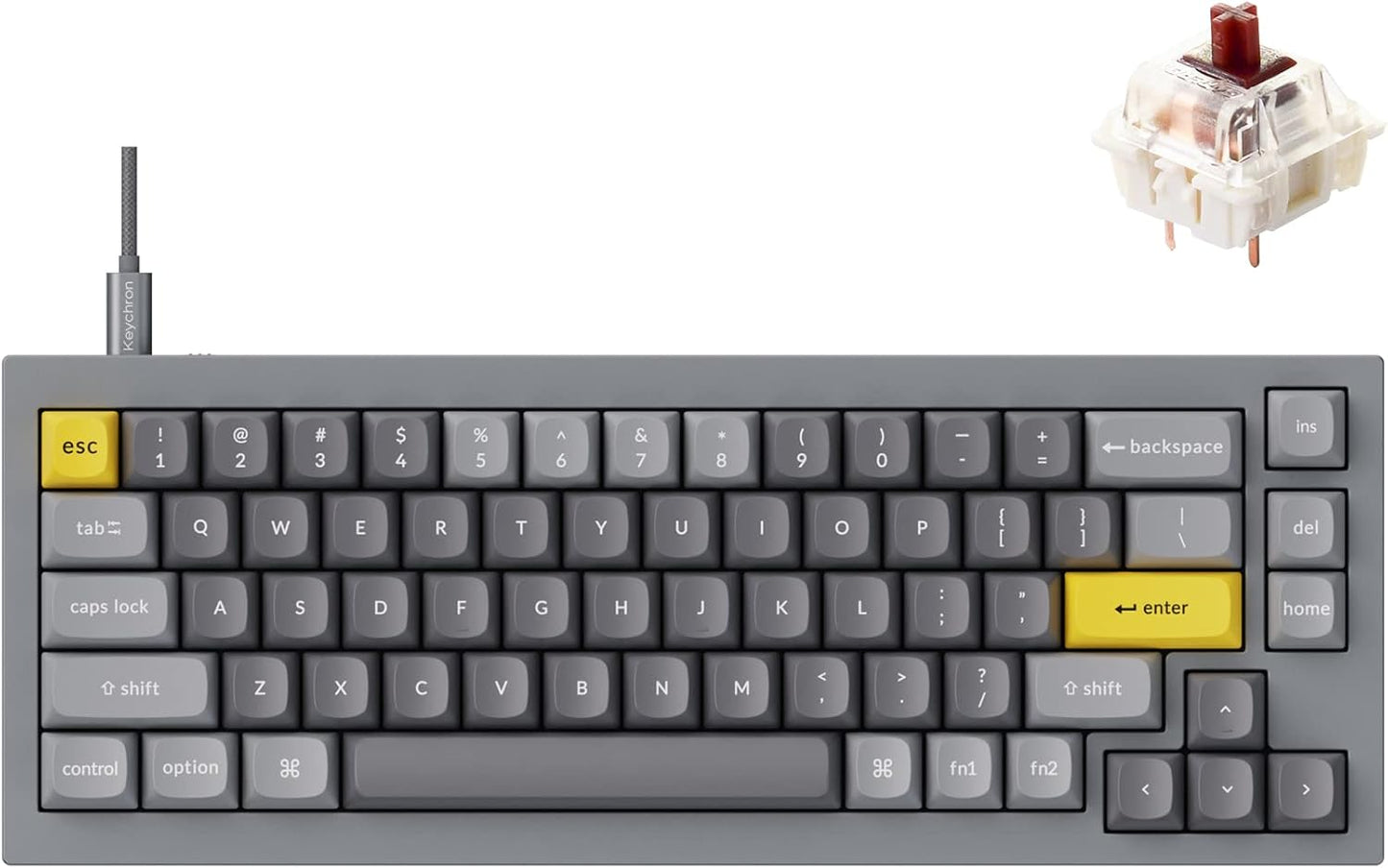 Q2 Wired Custom Mechanical Keyboard, QMK/VIA Programmable Macro, Full Aluminum, Hot-Swappable Gateron G Pro Brown Switch, 65% Layout Double Gasket Compatible with Mac and Windows - Grey