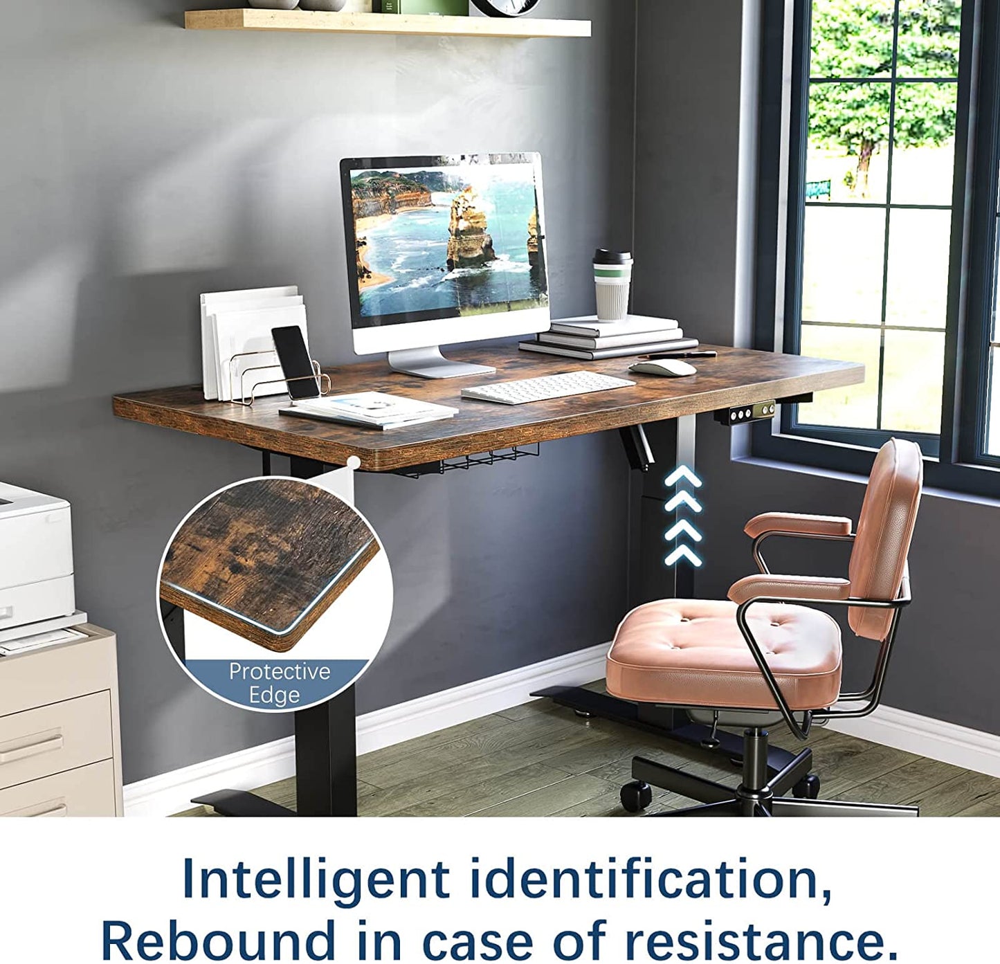Dual Motor Standing Desk Height Adjustable Desk, 55 X 24 Inches Stand up Desk, Home Office Desk Sit Stand Desk with Splice Board, Black Frame/Rust Brown Top