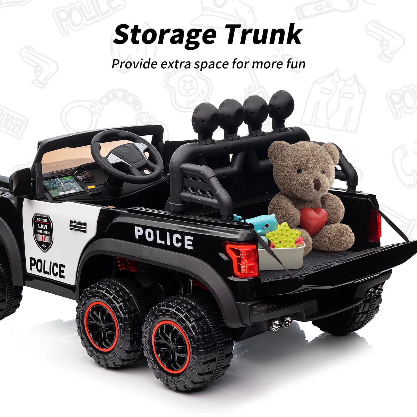 24V Kids Electric Police Car, 4WD 2 Seater Powered Ride on Toy Truck with Remote, Megaphone
