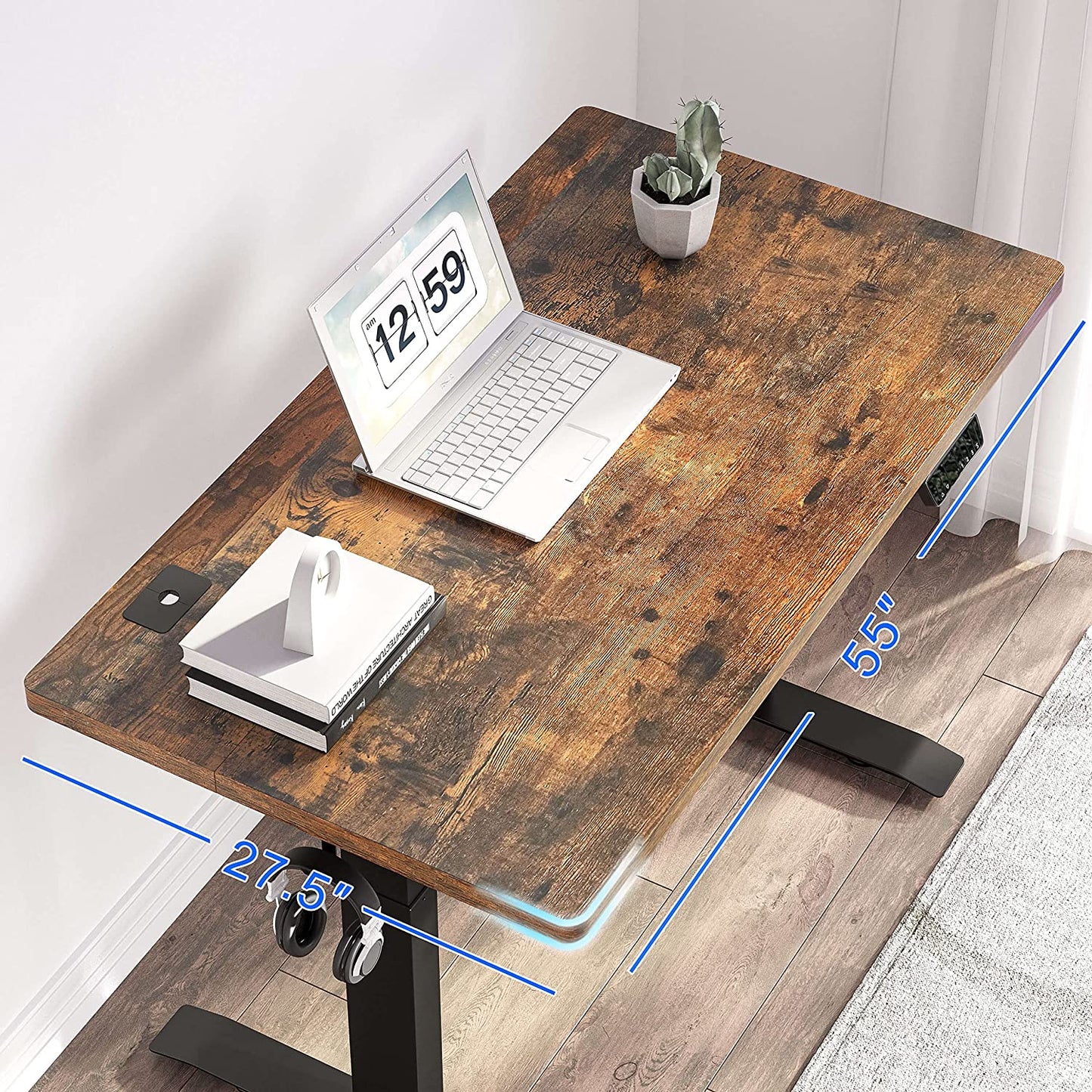 Dual Motor Standing Desk Height Adjustable Desk, 55 X 24 Inches Stand up Desk, Home Office Desk Sit Stand Desk with Splice Board, Black Frame/Rust Brown Top