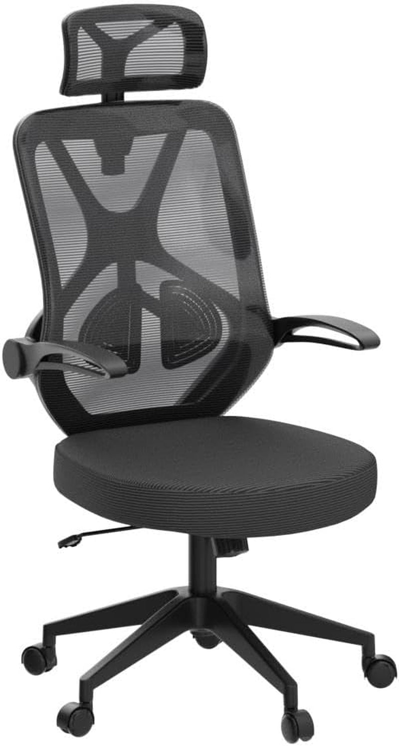 Home Office Chair Ergonomic Desk Chair High Back Flip-Up Arms Reclining Computer Chair with Adjustable Lumbar Support/Headrest Rocking Function Breathable High Elasticity Mesh, Black