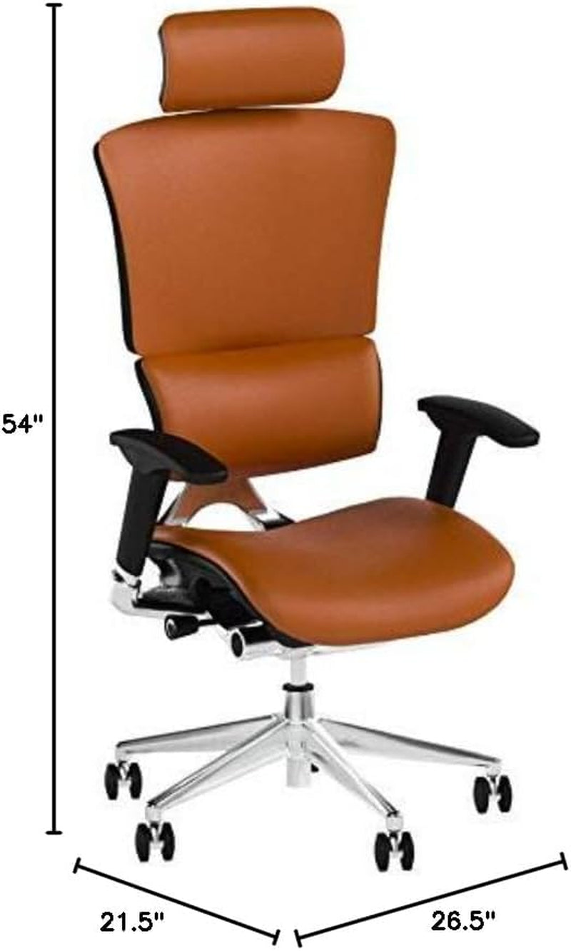X4 High End Executive Chair, Cognac Leather with Headrest - Ergonomic Office Seat/Dynamic Variable Lumbar Support/Floating Recline/Stunning Aesthetic/Adjustable/Perfect for Office or Boardroom