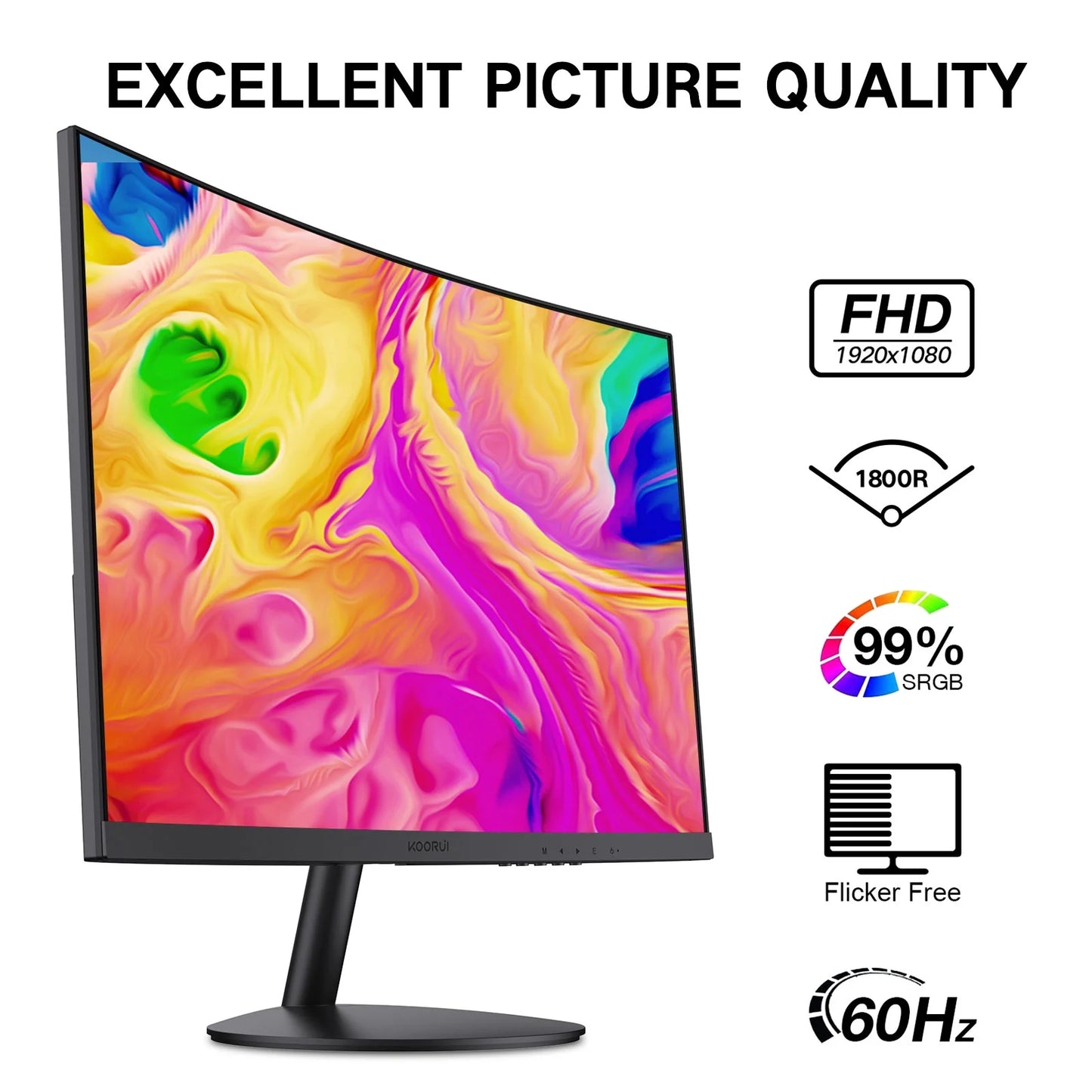 24 Inch Curved Computer Monitor, FHD 1080P 75Hz Desktop Monitors for Computer, HDMI&VGA Ports, Eye Care
