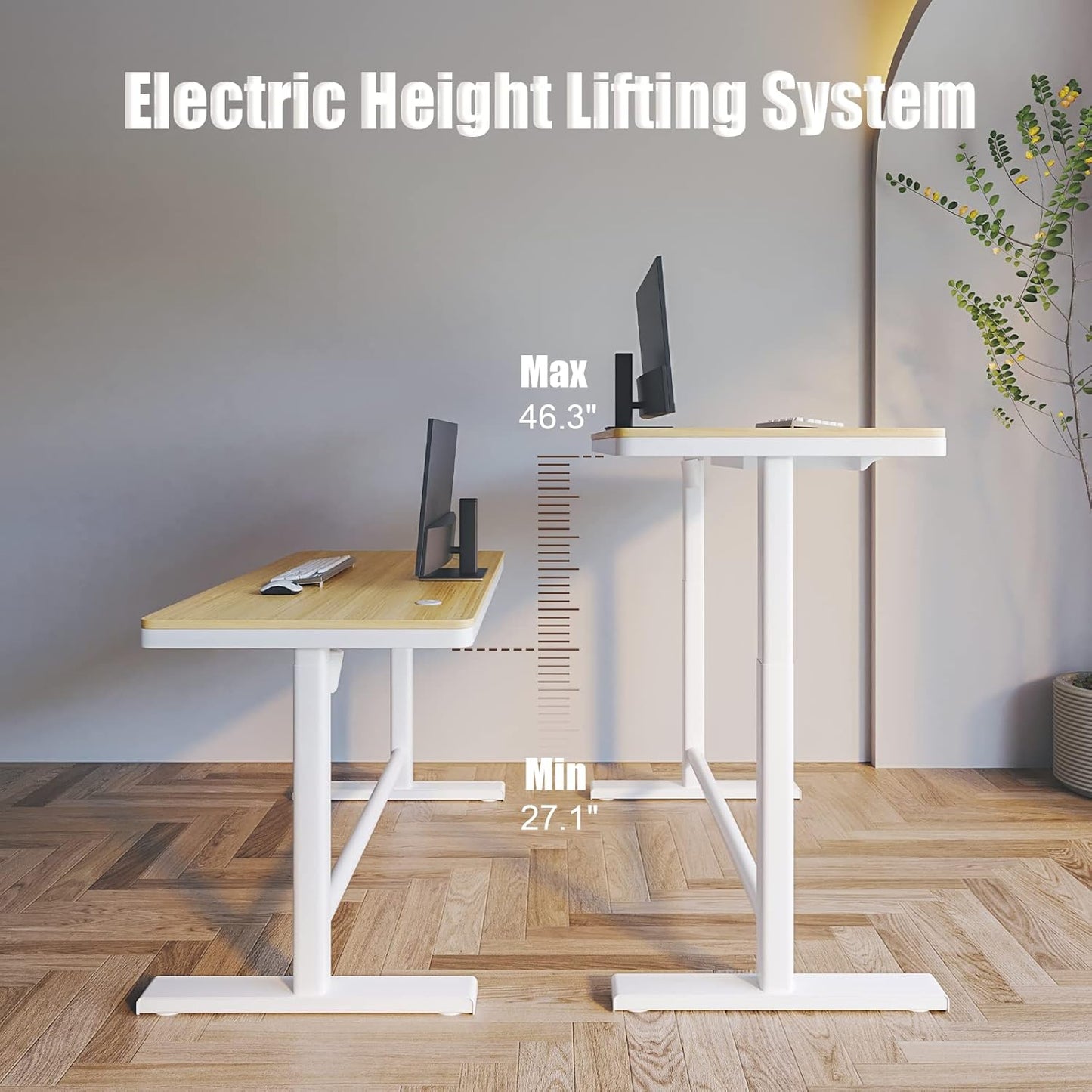 Electric Standing Desk with Drawers, Height Adjustable Sit Stand Desk with Drawer, Home Office Desk Storage & USB Ports, 45 X 23 Inch Maple Desktop/White Frame