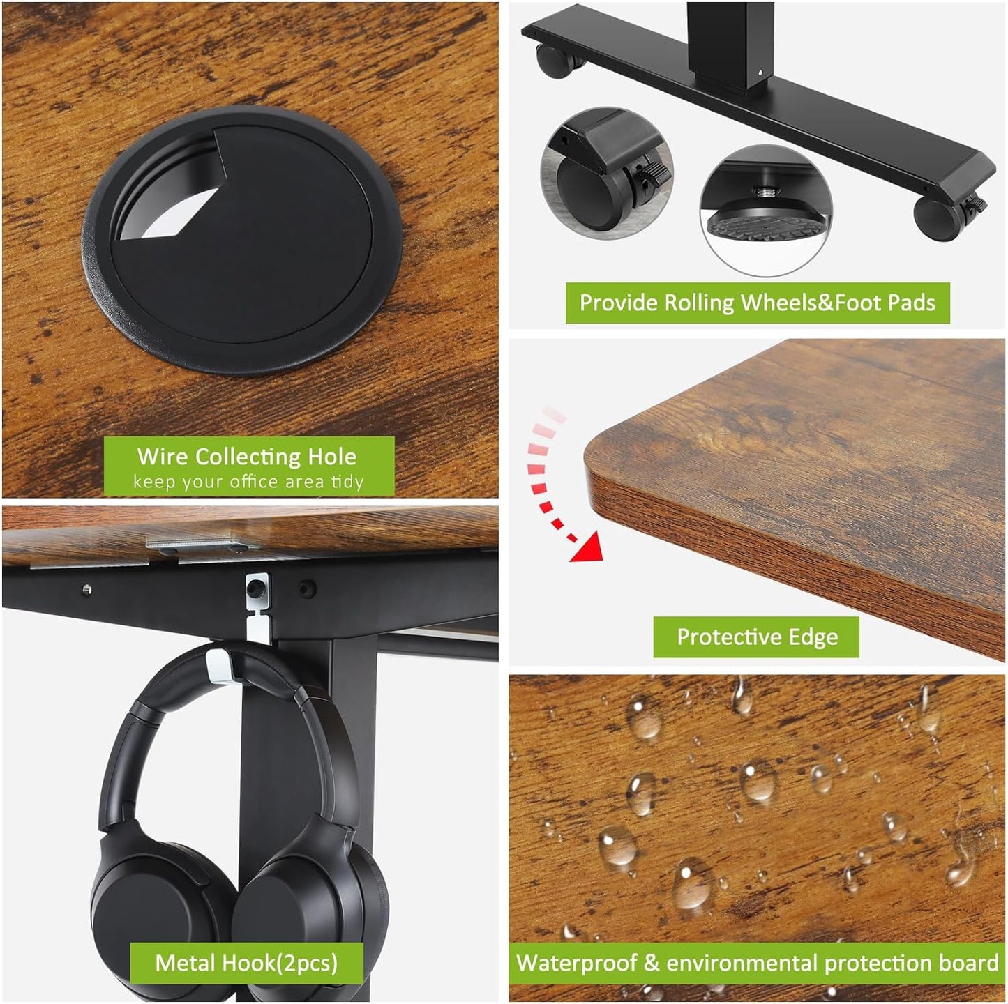55 X 24 Inch Standing Desk Electric Adjustable Height with Charging Station, Stand up Desk with Oversized Mouse Pad, Ergonomic Curved Workstation, 4 Caster, 4 Preset Heights Easy to Set(Brown
