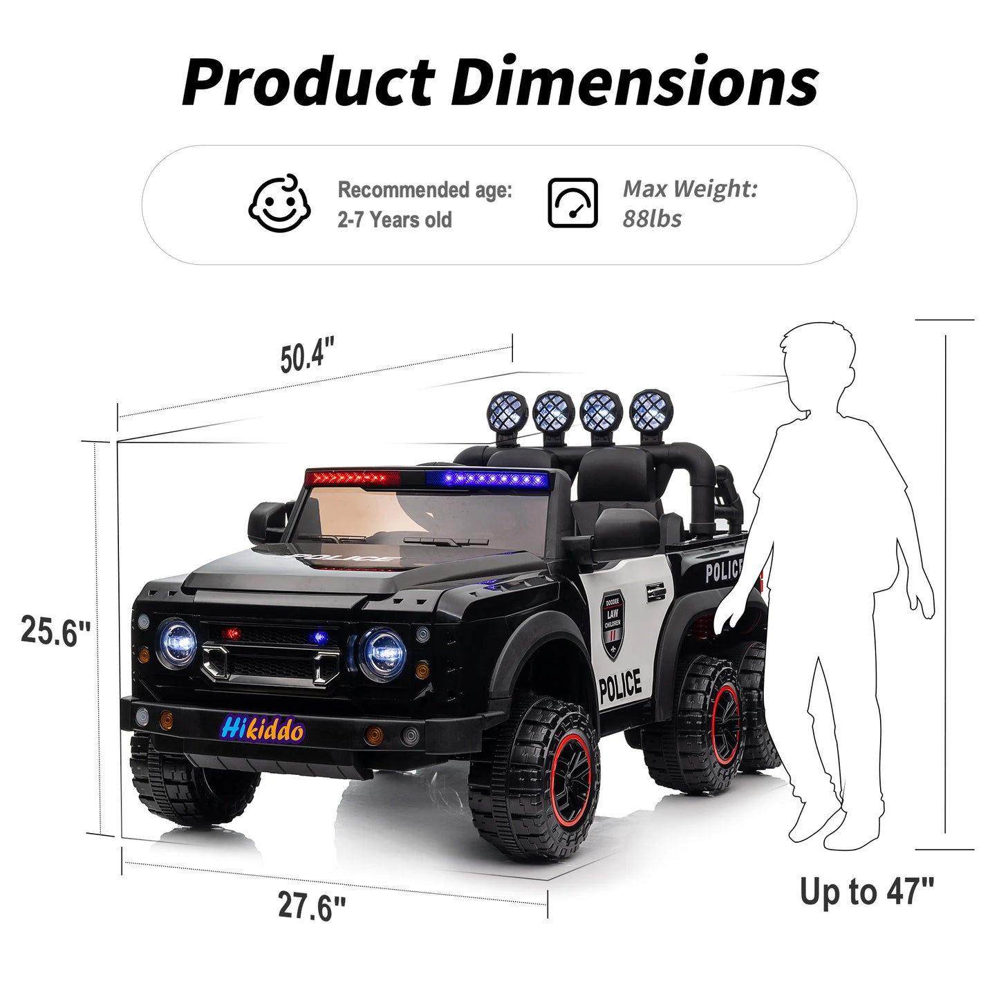 24V Kids Electric Police Car, 4WD 2 Seater Powered Ride on Toy Truck with Remote, Megaphone