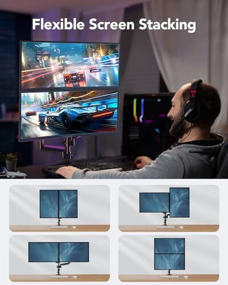 Dual Monitor Mount up to 32 Inches Screens, Taller Monitor Stand Hold