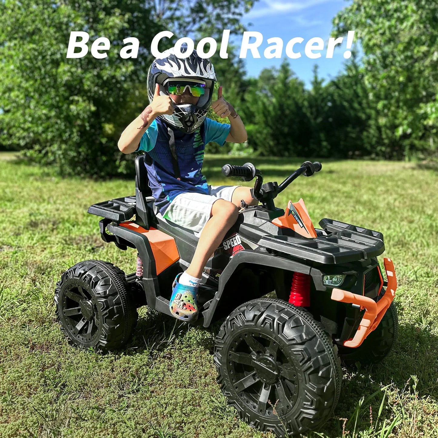 24V Ride on Toys, Kids ATV 4-Wheeler for Big Kids with 2 Seater, 400W Motor, Bluetooth - Orange