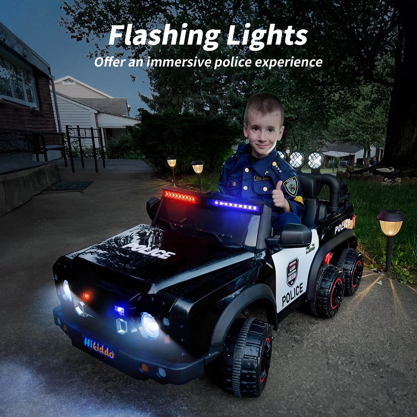 24V Kids Electric Police Car, 4WD 2 Seater Powered Ride on Toy Truck with Remote, Megaphone
