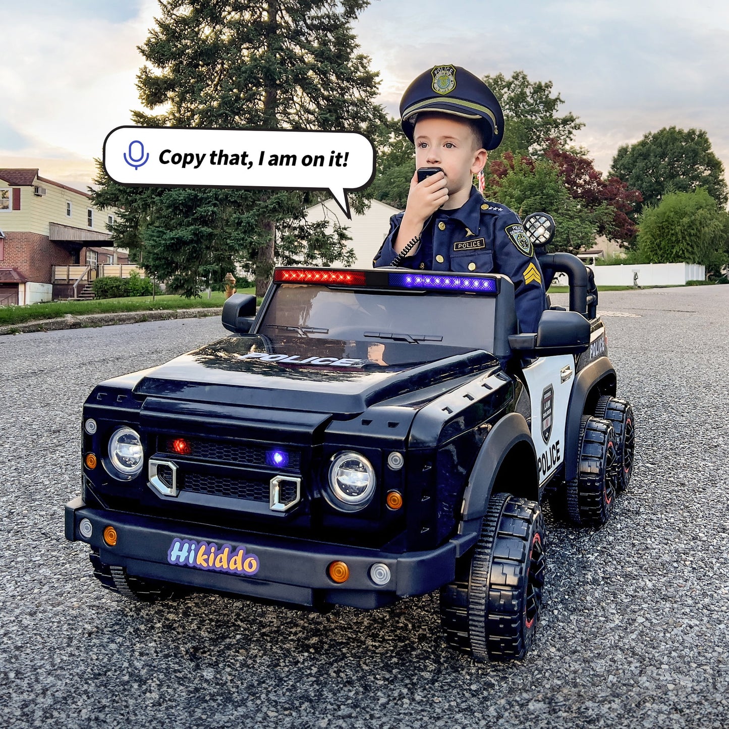 24V Kids Electric Police Car, 4WD 2 Seater Powered Ride on Toy Truck with Remote, Megaphone