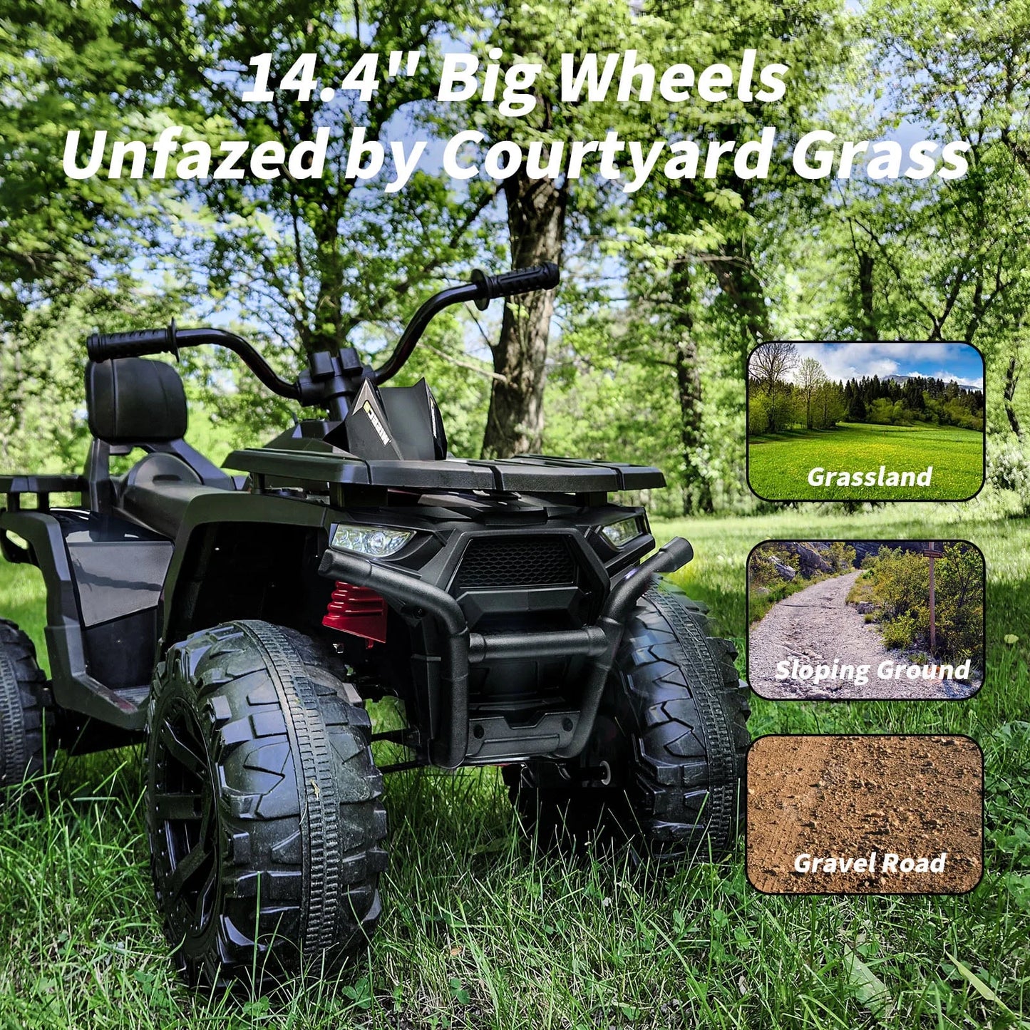 24V Ride on Toys, Kids ATV 4-Wheeler for Big Kids with 2 Seater, 400W Motor, Bluetooth - Black