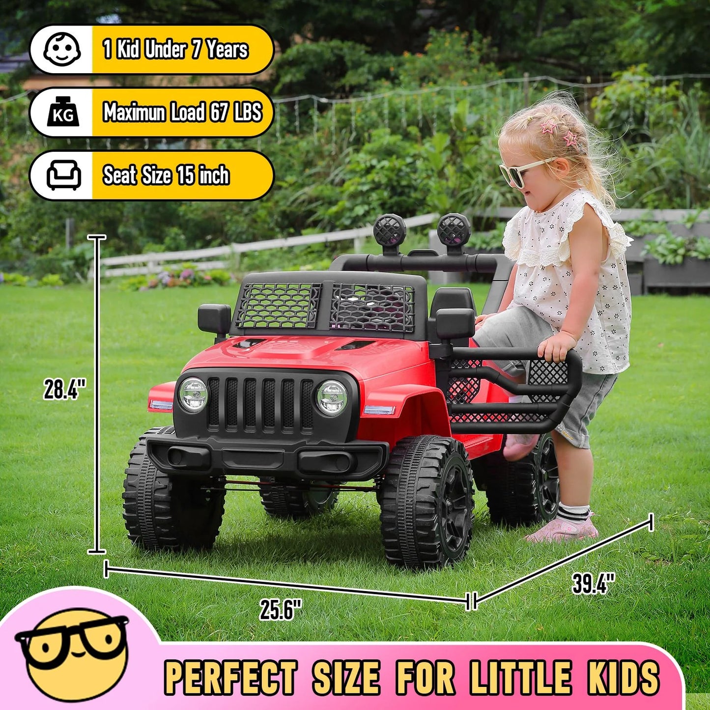 12V 7AH Kids Powered Ride on Truck Car with Parent Remote Control, Bluetooth Music, Spring Suspension, LED Lights - Red