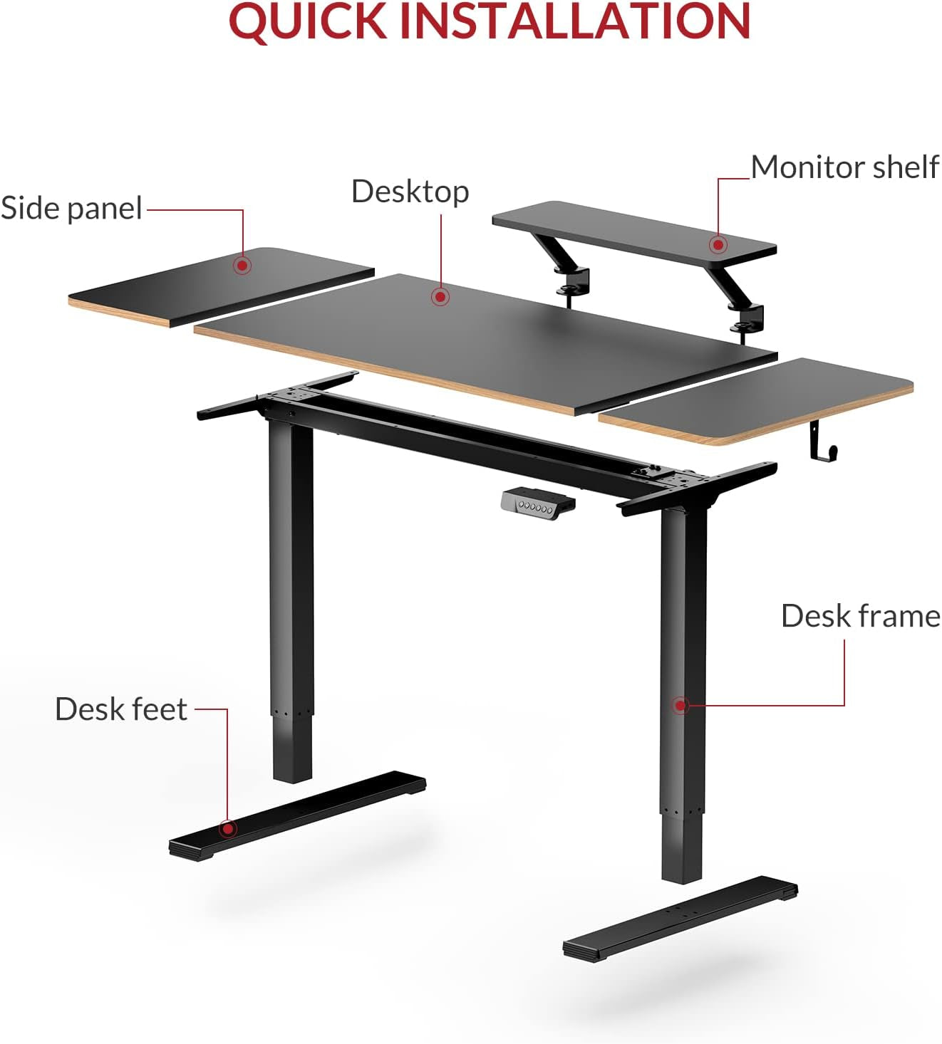 Height Adjustable Desk 55 Inch, Electric Standing Desk/W USB Charging Ports, Black Sit Stand Desk for Home Office with Monitor Shelf (55 X 24 Inches)