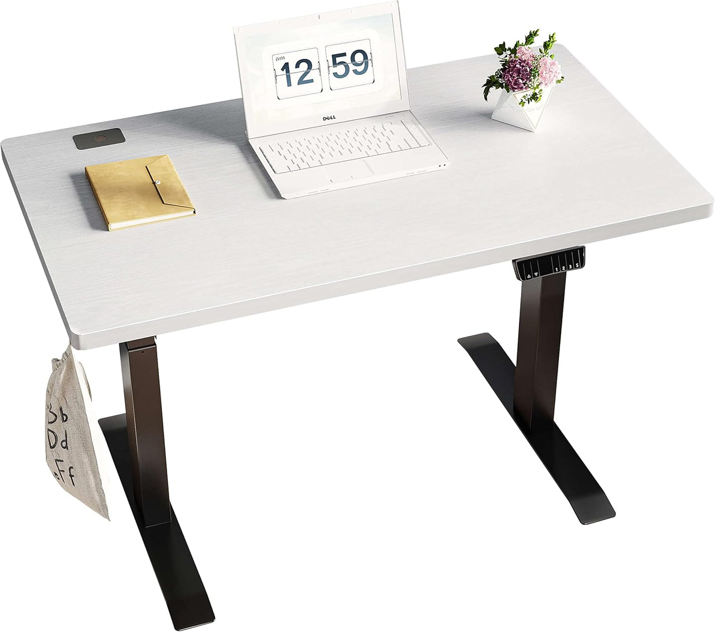 Electric Standing Desk Adjustable Height Desk, 40 X 24 Inches Stand up Desk, Ergonomic Design Home Office Desk, Sit Stand Desk with Splice Board/Black Frame/White Top