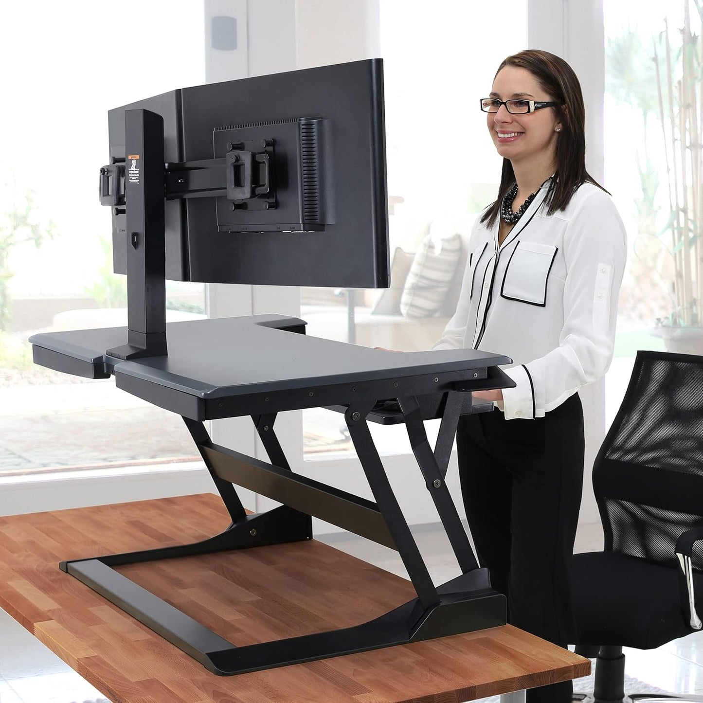 – Workfit-T Standing Desk Converter, Dual Monitor Sit Stand Desk Riser for Tabletops – 35 Inch Width, Black