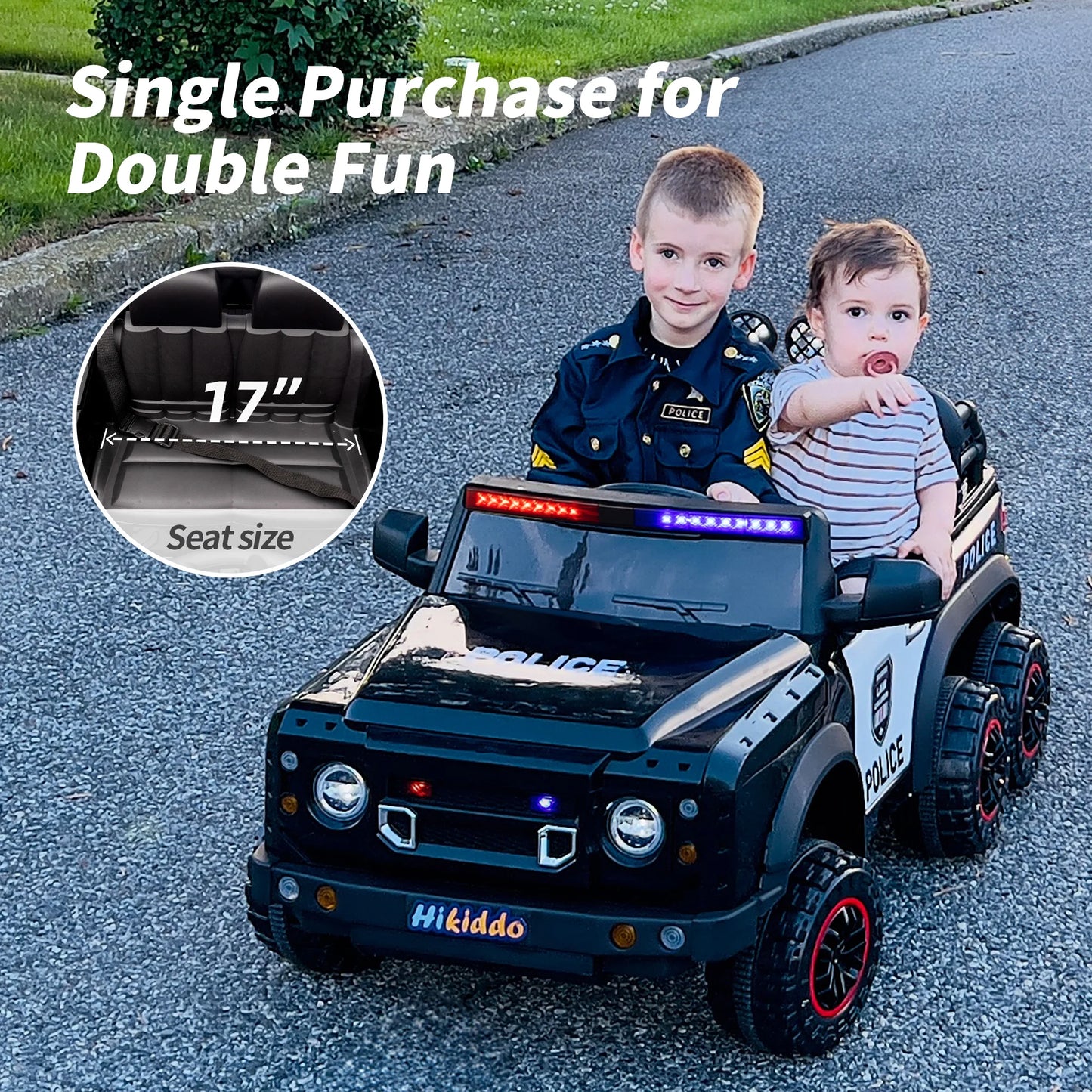 24V Kids Electric Police Car, 4WD 2 Seater Powered Ride on Toy Truck with Remote, Megaphone