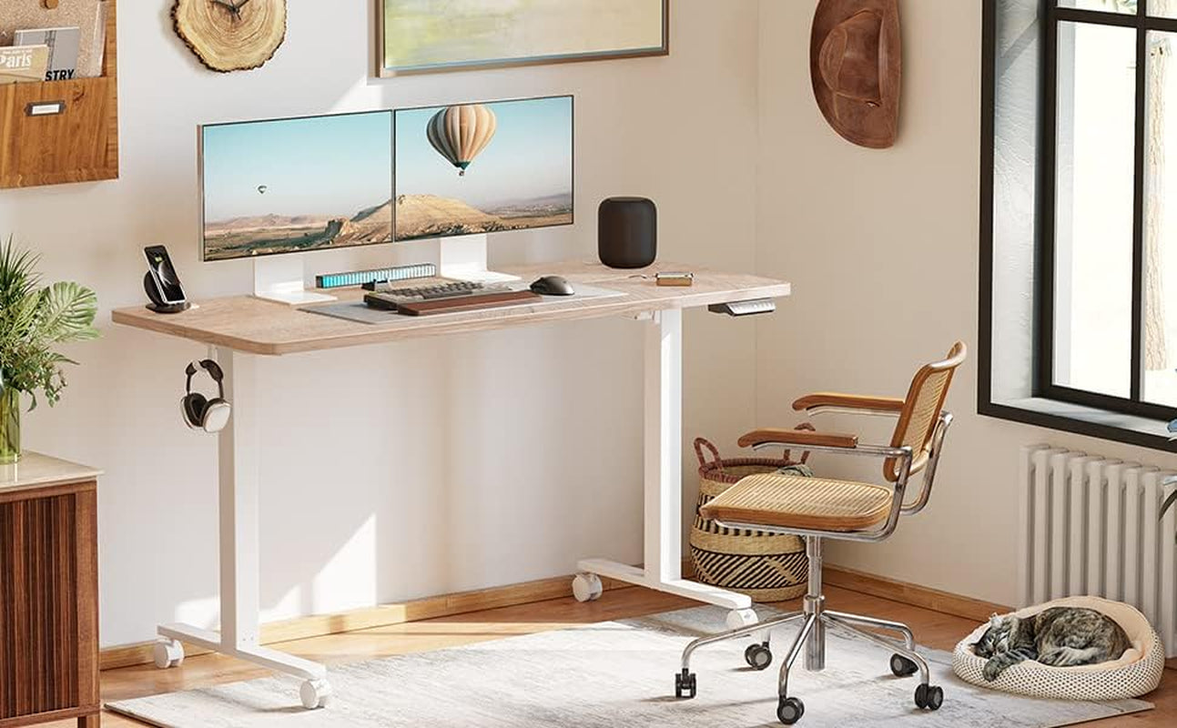 55'' Electric Height Adjustable Standing Desk,Sit Stand up Desk,Ergonomic Sit-Stand Desk for Home Office,Maple Top