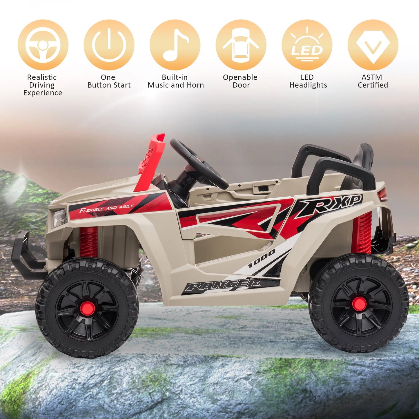 12V Kids Electric Off-Road UTV Truck Car Ride on Toys Age 3-5 Child W/ LED Headlights Music