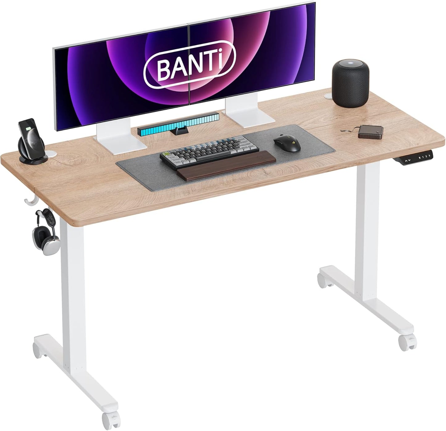 55'' Electric Height Adjustable Standing Desk,Sit Stand up Desk,Ergonomic Sit-Stand Desk for Home Office,Maple Top