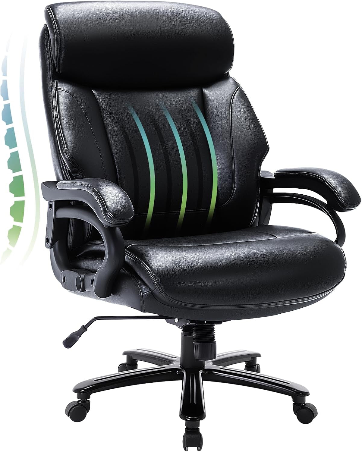 Big and Tall Office Chair 400Lbs-Heavy Duty Executive Desk Chair with Extra Wide Seat, High Back Ergonomic Leather Computer Chair with Tilt Rock&Tension, Padded Armrests-Black