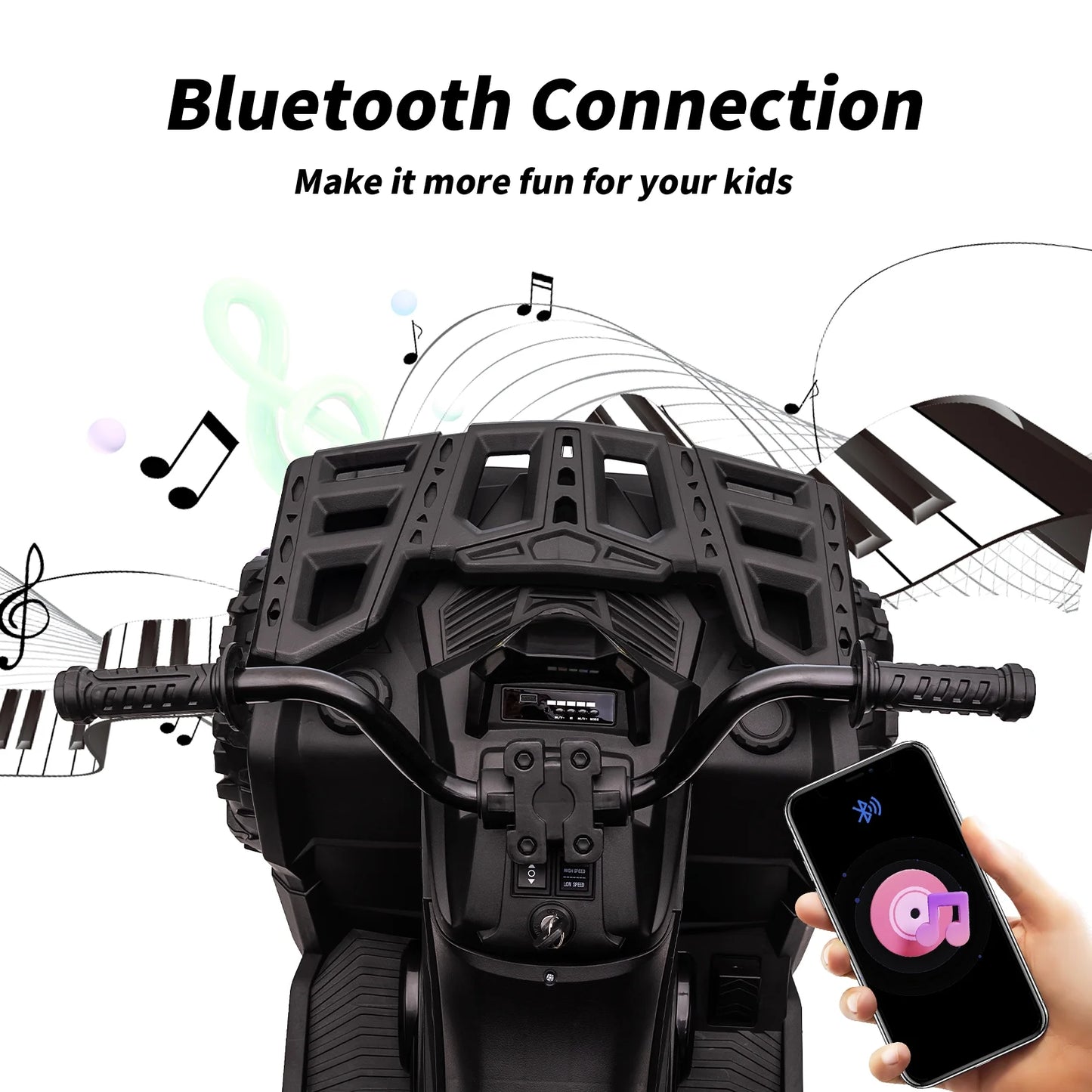 24V Ride on Toys, Kids ATV 4-Wheeler for Big Kids with 2 Seater, 400W Motor, Bluetooth - Black
