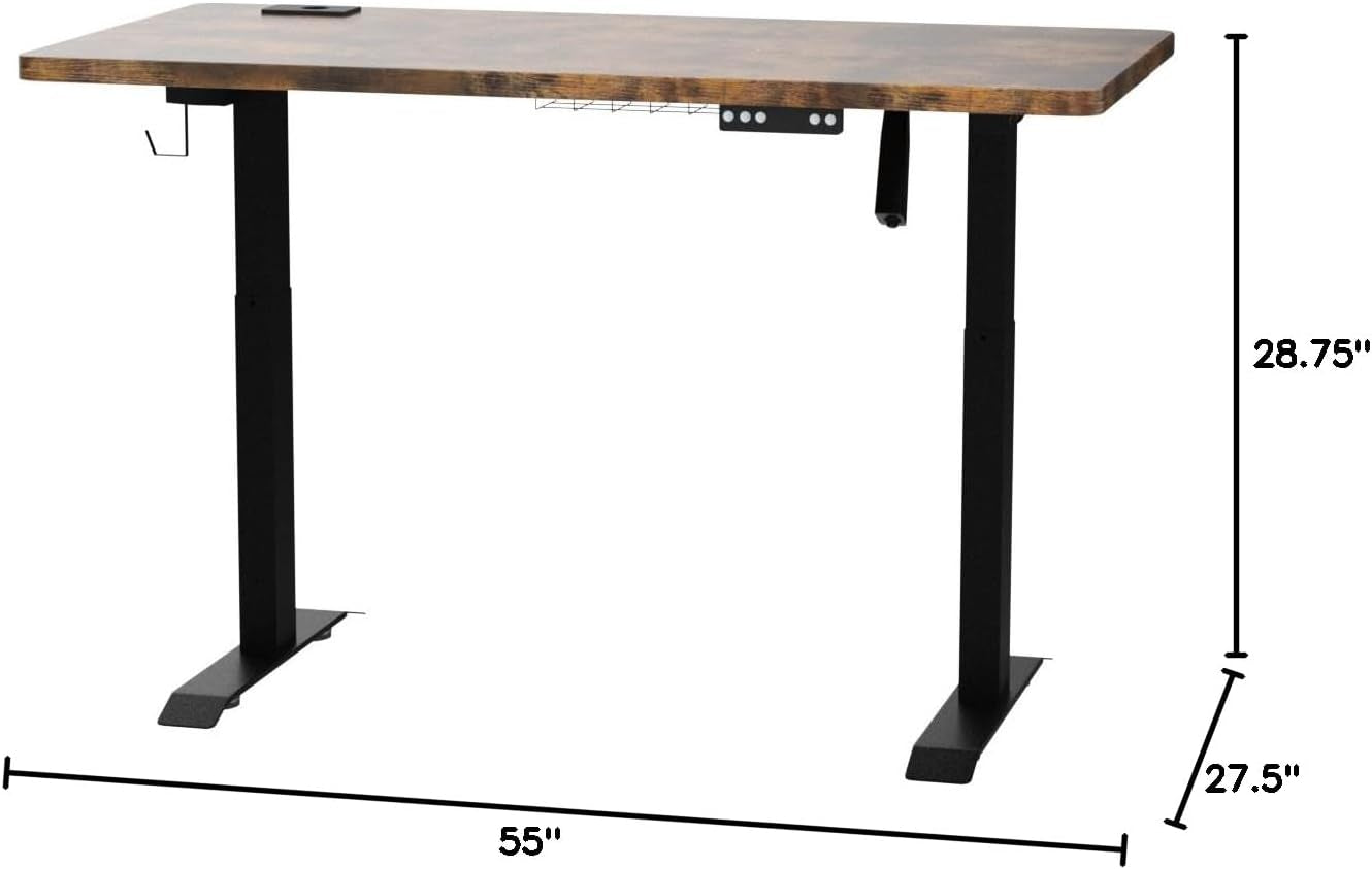 Dual Motor Standing Desk Height Adjustable Desk, 55 X 24 Inches Stand up Desk, Home Office Desk Sit Stand Desk with Splice Board, Black Frame/Rust Brown Top