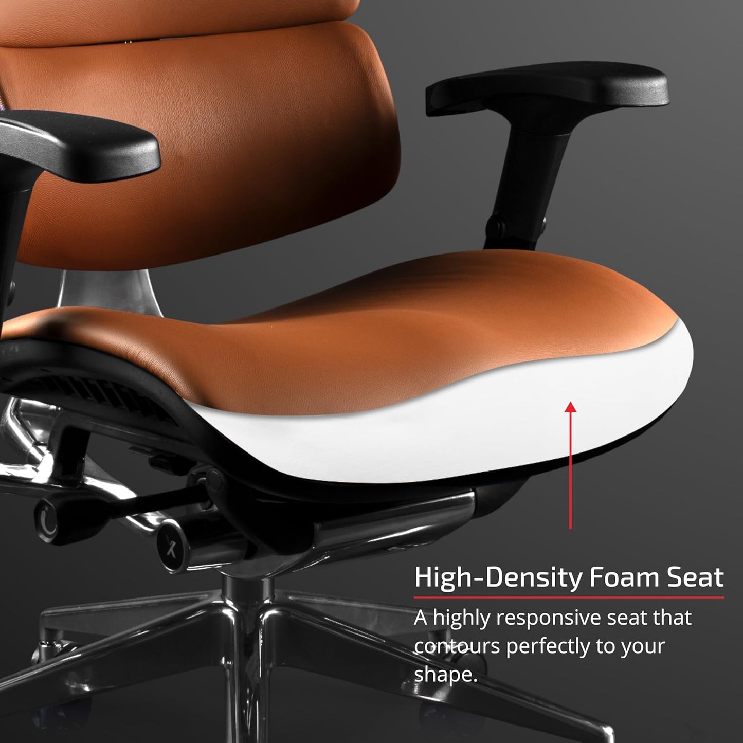 X4 High End Executive Chair, Cognac Leather with Headrest - Ergonomic Office Seat/Dynamic Variable Lumbar Support/Floating Recline/Stunning Aesthetic/Adjustable/Perfect for Office or Boardroom