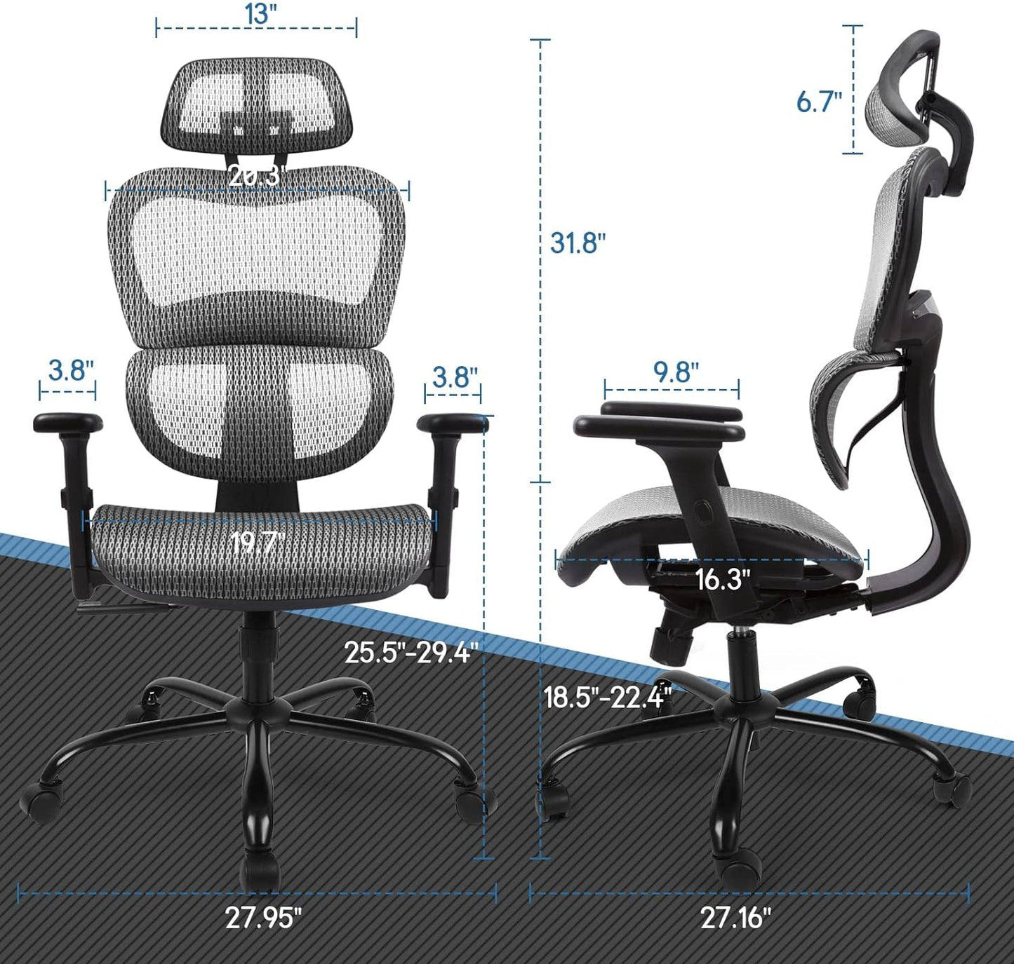Ergoro Ergonomic Office Chair-Rolling Desk Chair with 3D Adjustable Armrest & Memory Foam Armrest Pads, Lumbar Support, Boss Chair Executive Office Chair Gaming Chair Mesh Computer Chair(Grey)