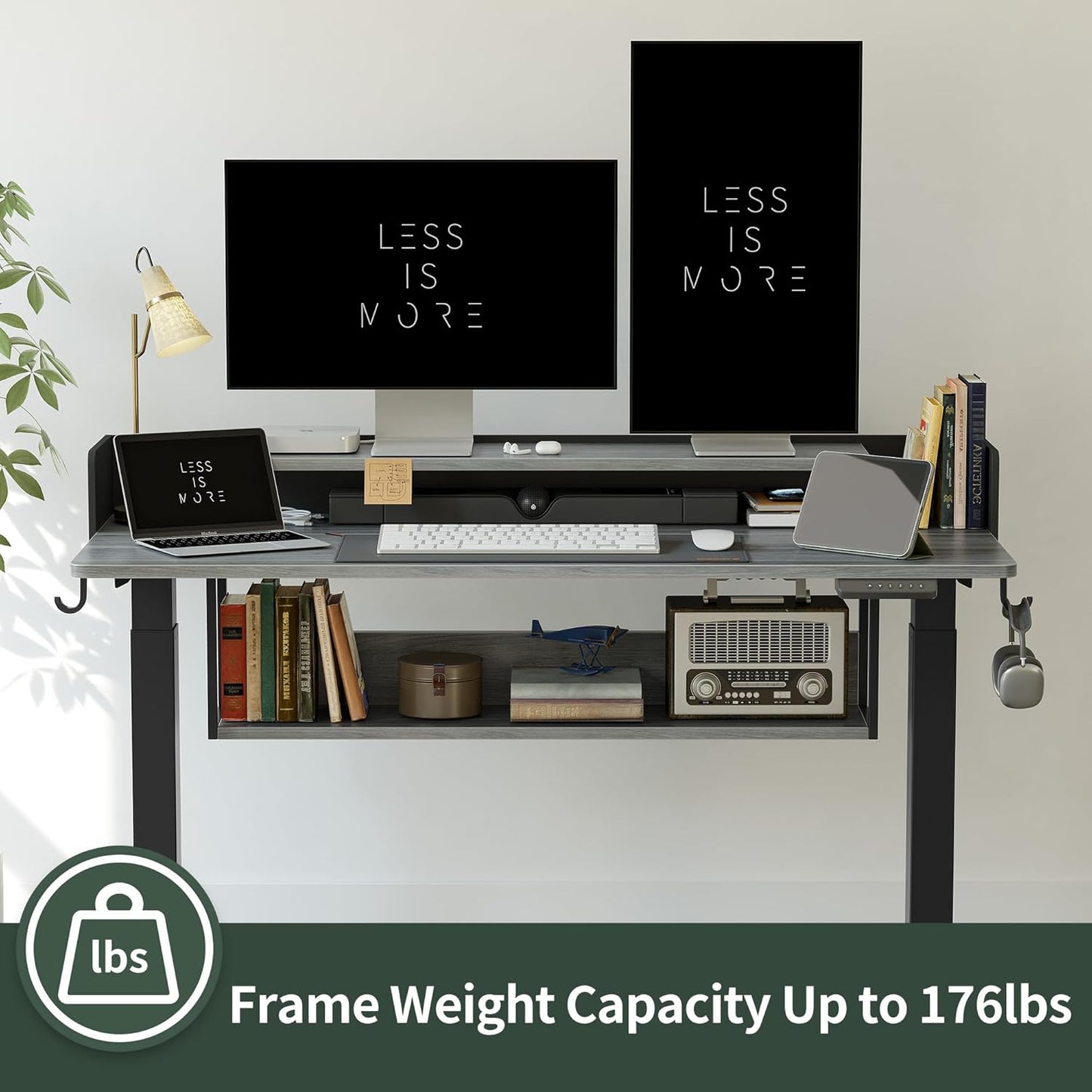 48" Electric Standing Desk with Shelves, 48 X 24 Inch Sit Stand Rising Desk with Monitor Stand and Storage, Ergonomic Home Office Computer Desk, Rustic
