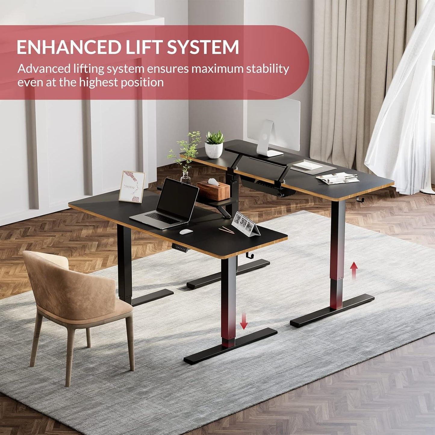 Height Adjustable Desk 55 Inch, Electric Standing Desk/W USB Charging Ports, Black Sit Stand Desk for Home Office with Monitor Shelf (55 X 24 Inches)