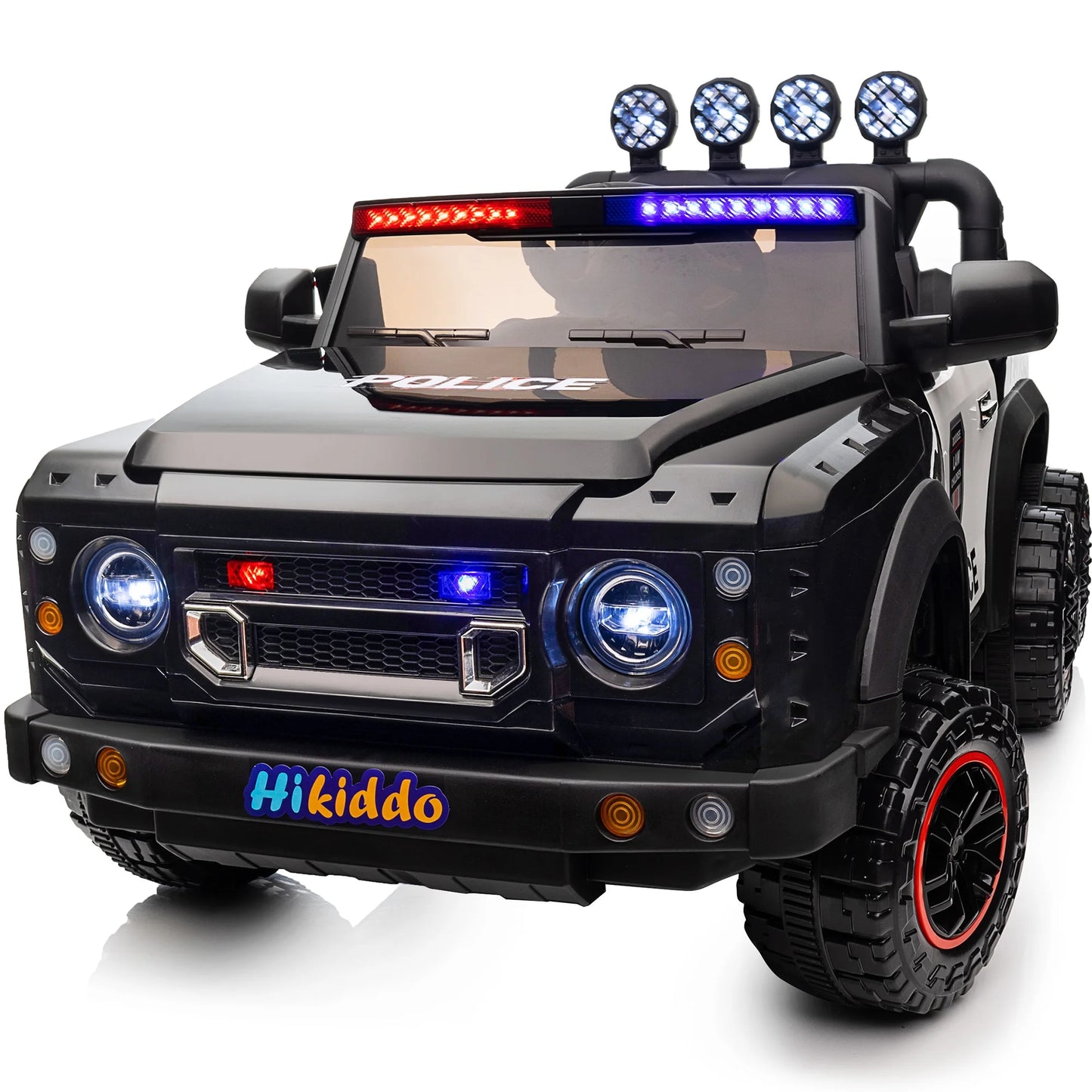 24V Kids Electric Police Car, 4WD 2 Seater Powered Ride on Toy Truck with Remote, Megaphone