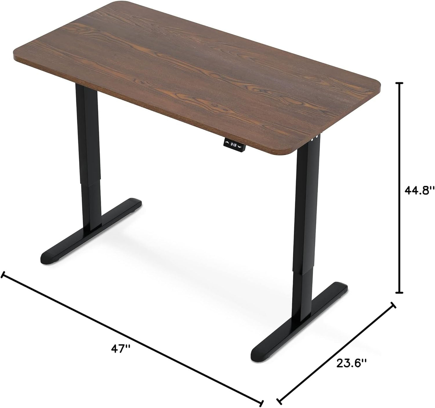 Height Adjustable Electric Standing Desk - 47 X 24 Inch Whole Piece Top Sit Stand Desk Computer Desk - Stand up Desk for Home Office (Black Frame + Walnut Top)
