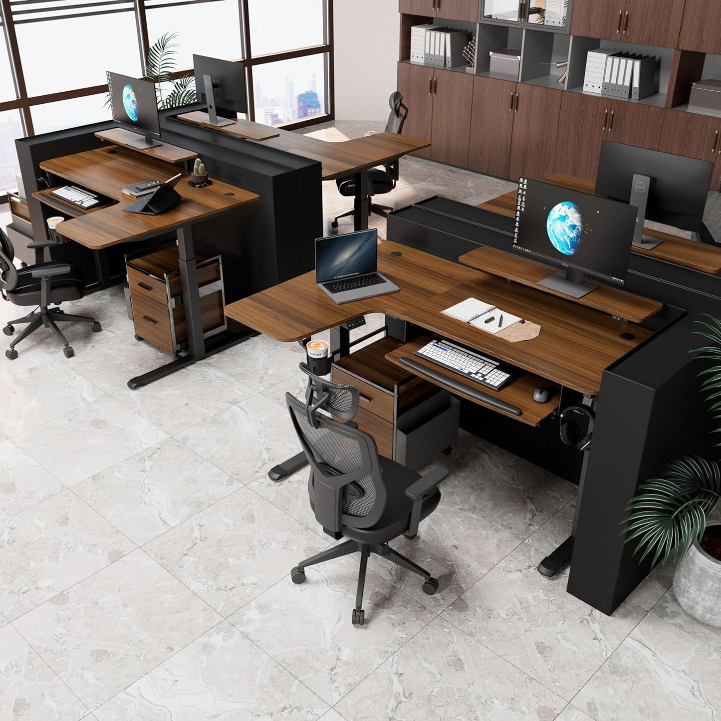 Standing Desk Electric Adjustable Height (61"X43") Computer Desk with Keyboard Tray, Sit Stand Desk L Shaped Desk for Work/Home Office,Dual Motor,Memory Presets,2 Usb/Rgb,Walnut/Left