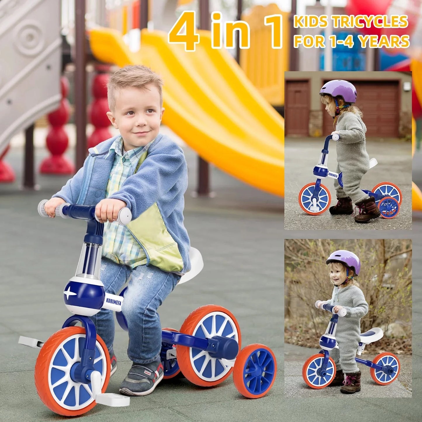 3 in 1 Toddler Bike for 1-4 Years Old Boy Girl Toddler Tricycle Kids Trikes for Toddler Tricycles Baby Bike Infant Trike, Blue