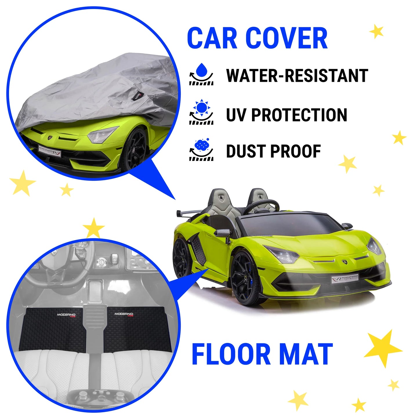 Luxury Ride on Toys Lamborghini Aventador W/ Swappable Battery 24V - Electric Car for Kids with 3 Speeds, Leather Seat, Remote, MP3 Music by Bluetooth, FM Radio, Rubber Tires (Green)