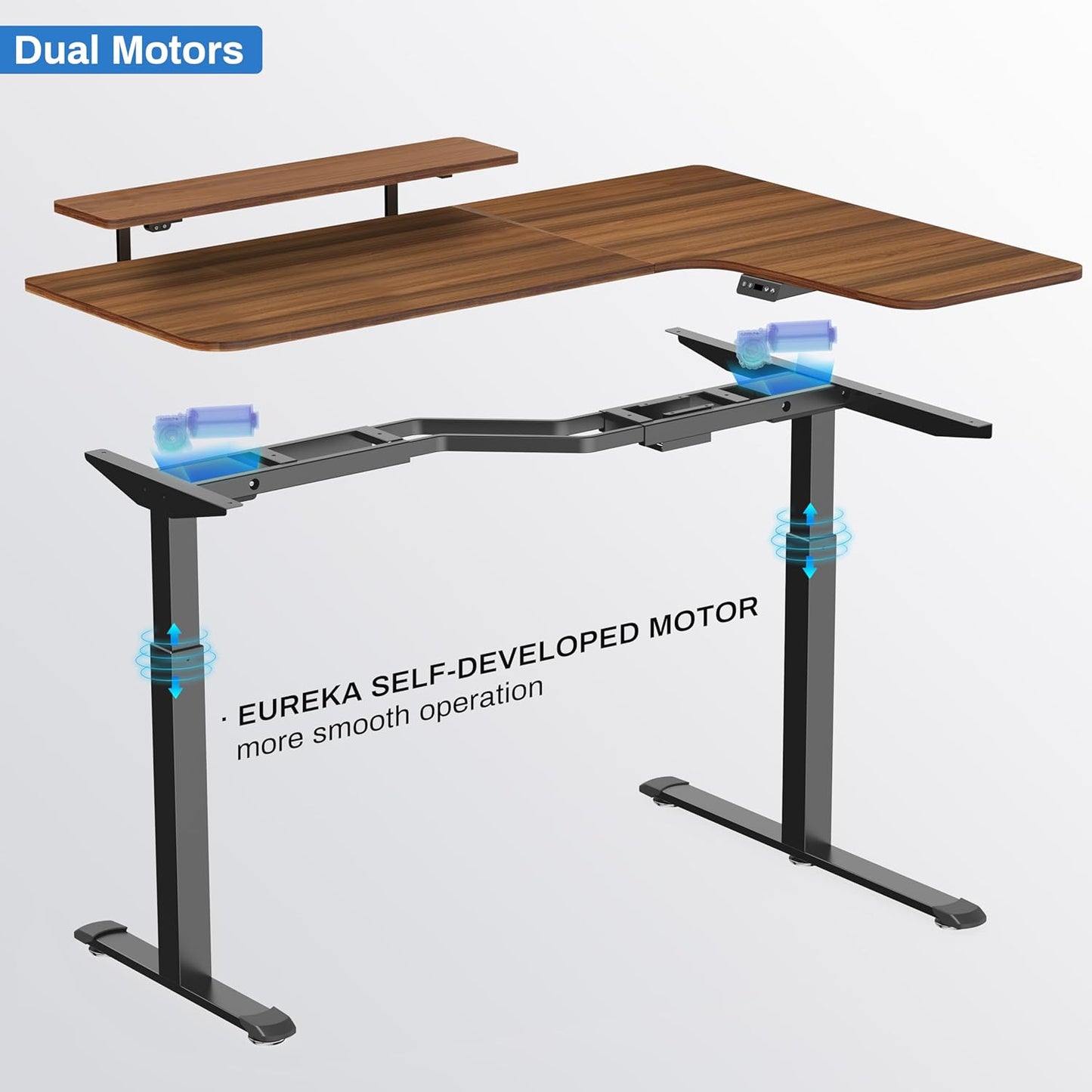 Standing Desk Electric Adjustable Height (61"X43") Computer Desk with Keyboard Tray Sit Stand Desk L Shaped Desk for Work/Home Office,Dual Motor,Memory Presets,2 Usb/Rgb,Walnut/Right