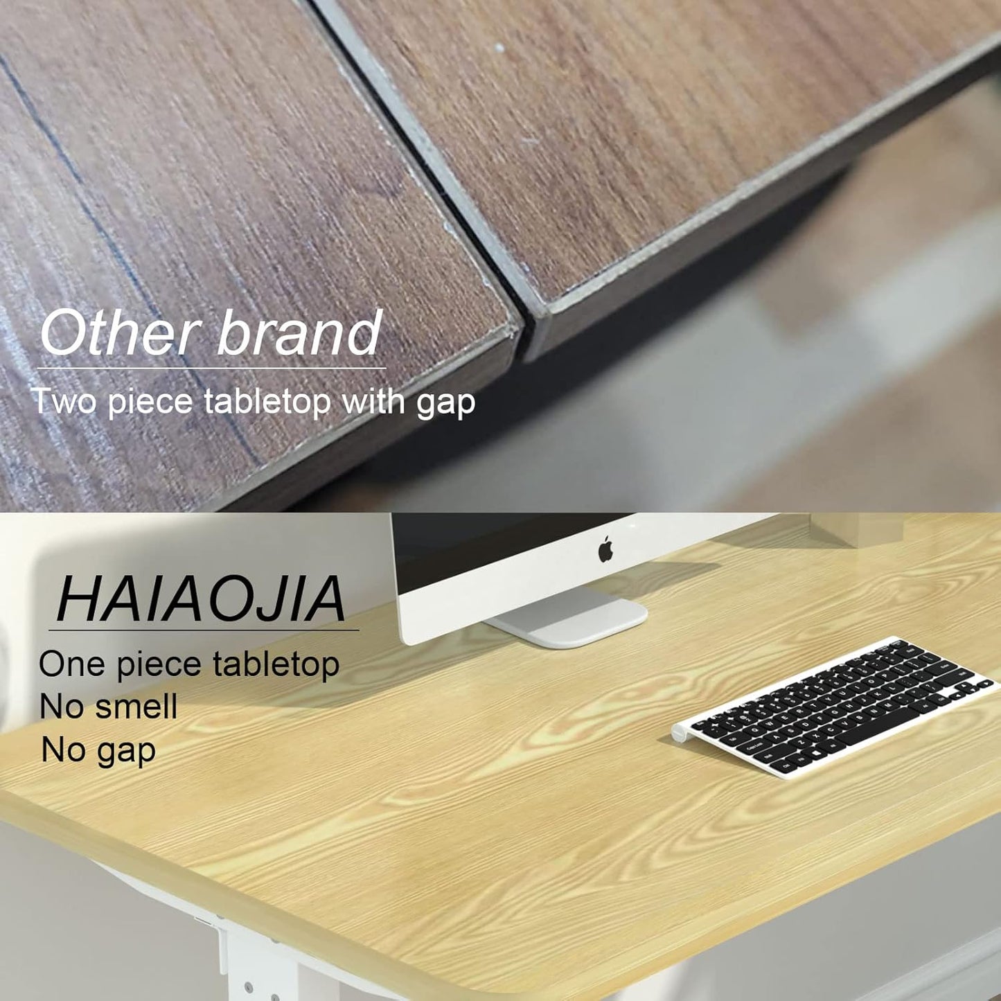 Height Adjustable Electric Standing Desk - 47 X 24 Inch Whole Piece Top Sit Stand Desk Computer Desk - Stand up Desk for Home Office (White Frame + Wood Grain Top)