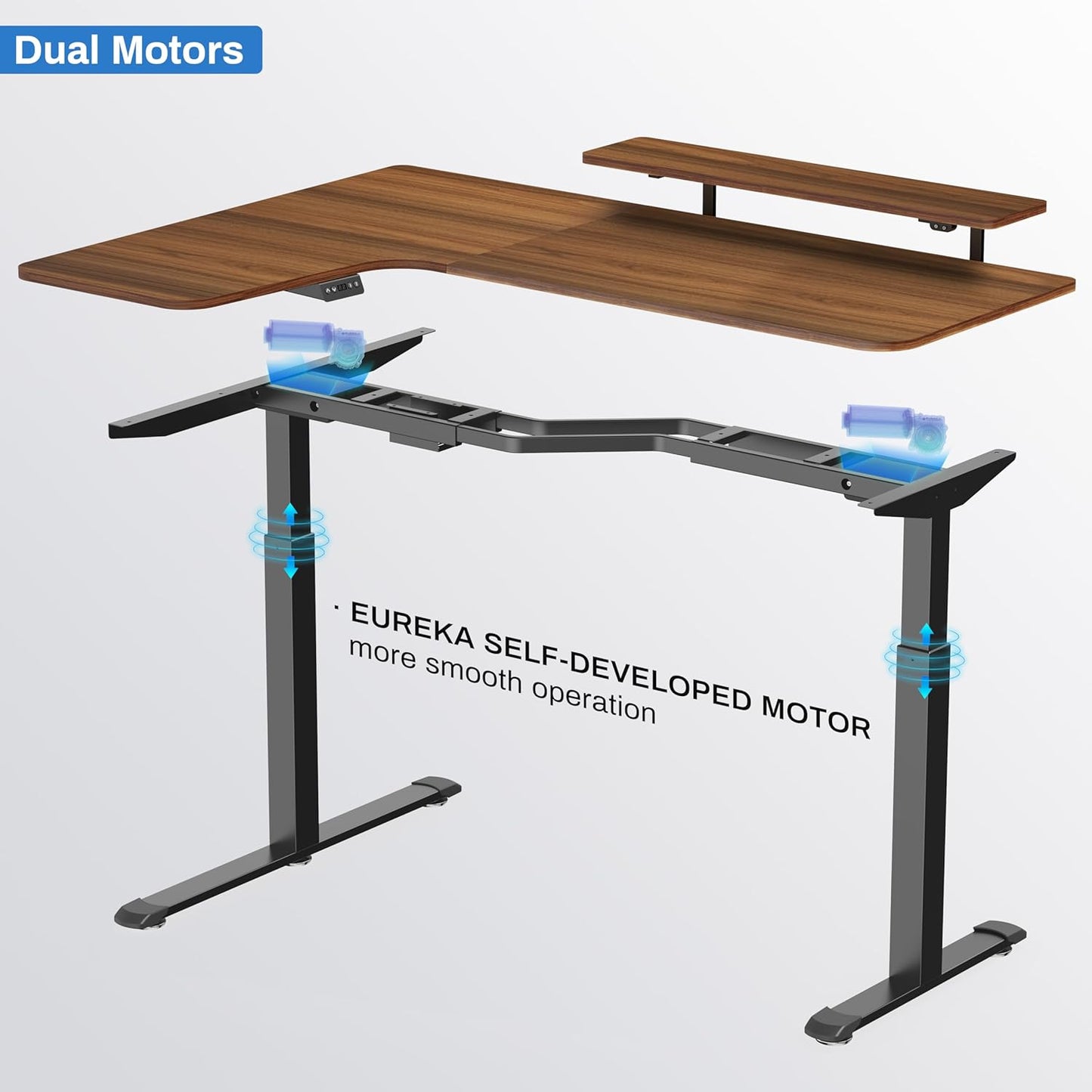 Standing Desk Electric Adjustable Height (61"X43") Computer Desk with Keyboard Tray, Sit Stand Desk L Shaped Desk for Work/Home Office,Dual Motor,Memory Presets,2 Usb/Rgb,Walnut/Left