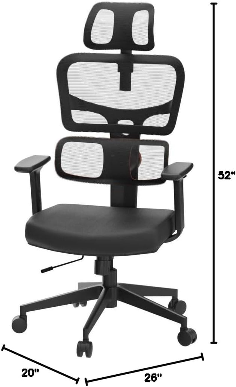 Ergonomic High Back Office Chair | Mesh Computer Desk Chairs with Adaptive Lumbar Support | Adjustable Arms Headrest Backrest | Tilt Function 3D Armrest Recliner for Home Office