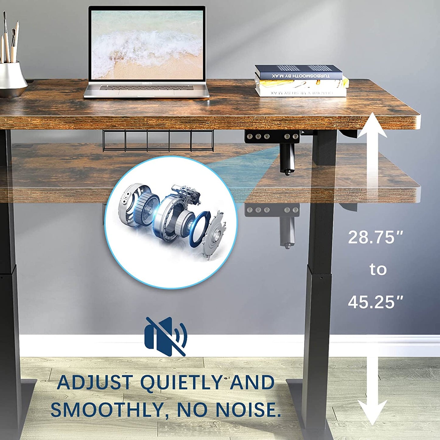 Dual Motor Standing Desk Height Adjustable Desk, 55 X 24 Inches Stand up Desk, Home Office Desk Sit Stand Desk with Splice Board, Black Frame/Rust Brown Top