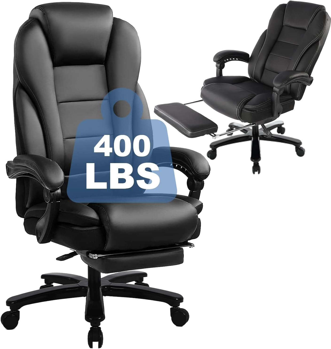 Big and Tall High Back 400LBS Reclining Office Chair with Footrest - Executive Computer Chair Home Office Desk Chair Heavy Duty Metal Base, Ergonomic Support Function Black