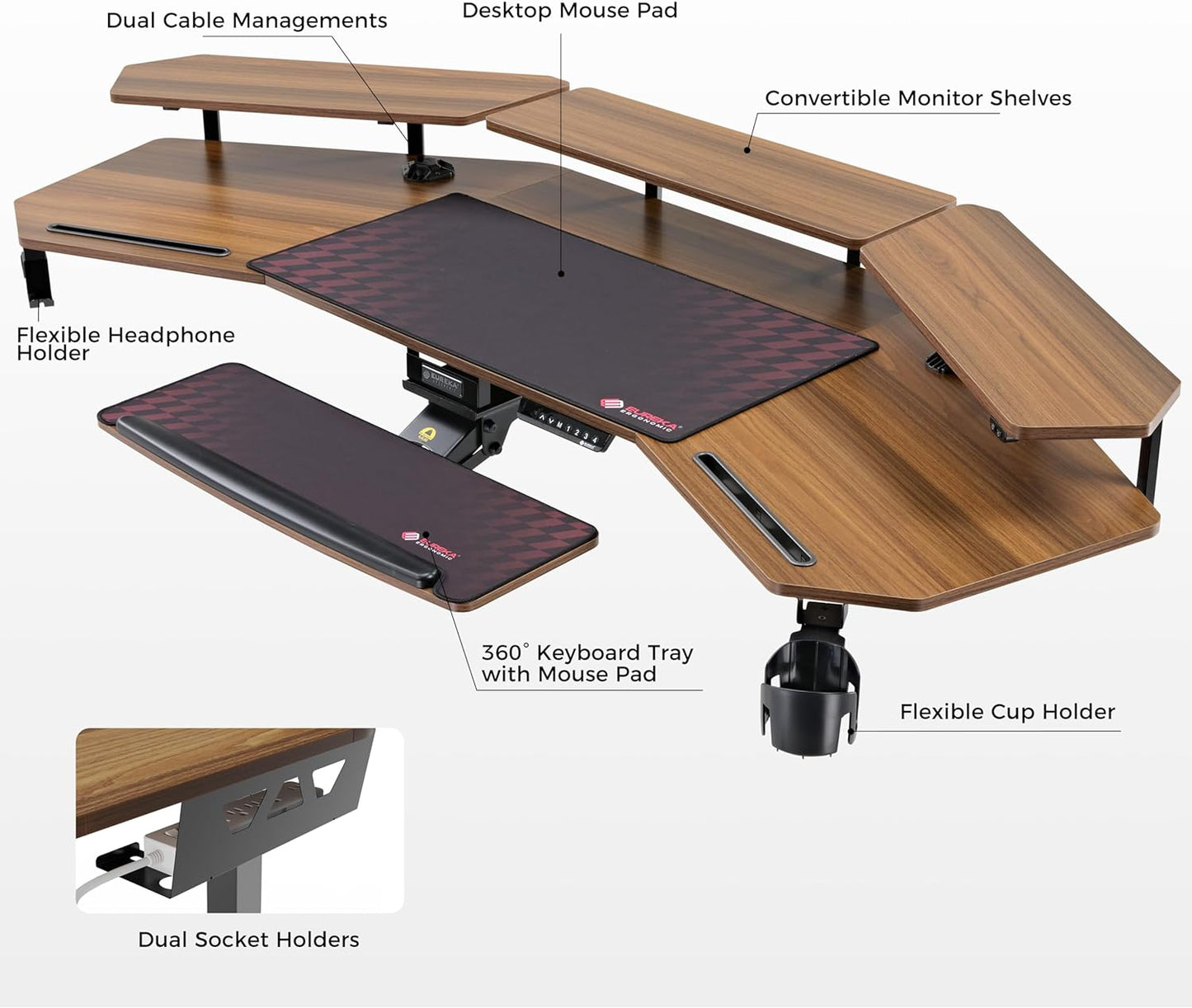 Standing Desk Electric Adjustable Height Desk, Computer Desk W Keyboard Tray 72" Gaming Desk Music Studio Desk Sit Stand up Desk LED Monitor Stand,Dual Motor,Slot Design,Walnut