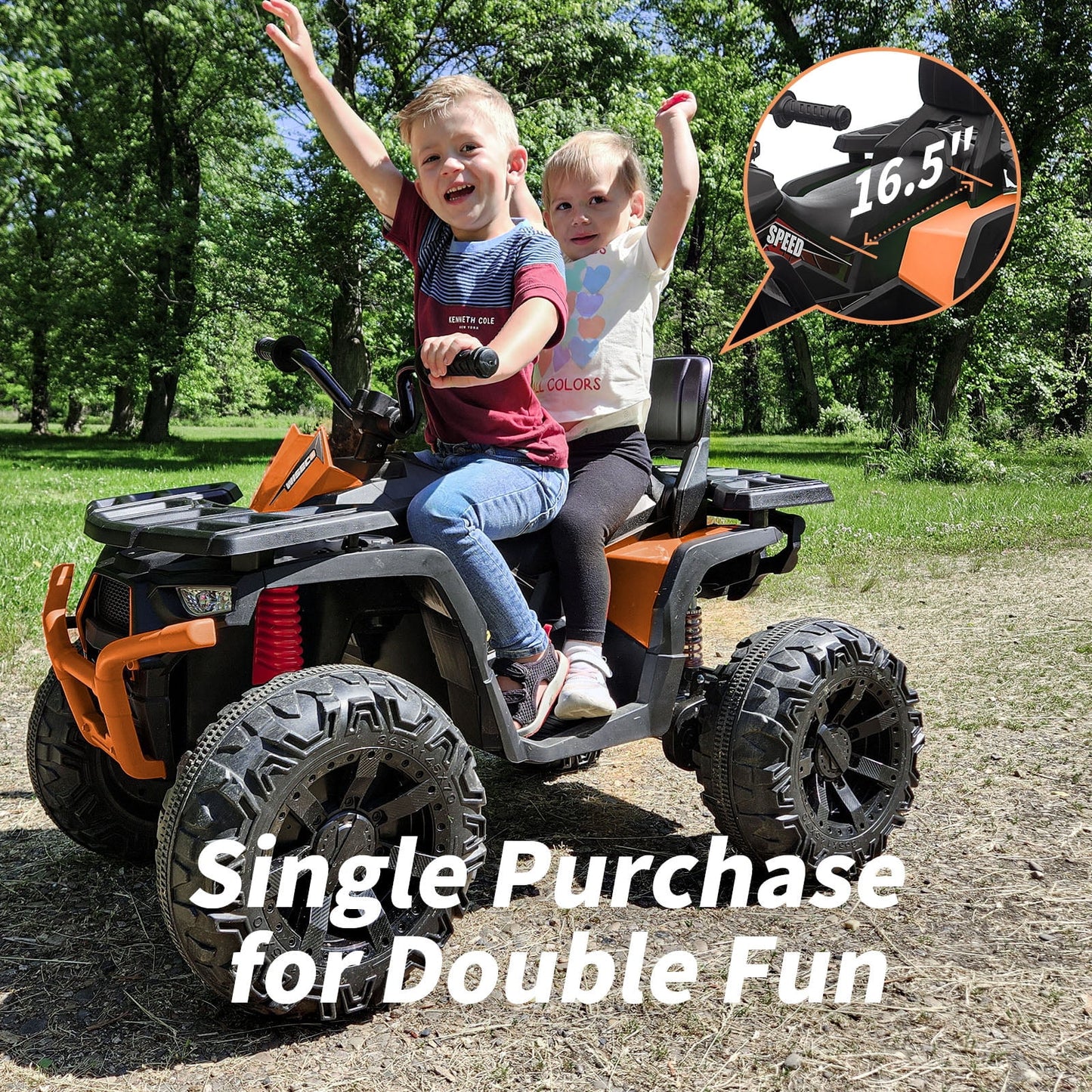 24V Ride on Toys, Kids ATV 4-Wheeler for Big Kids with 2 Seater, 400W Motor, Bluetooth - Orange