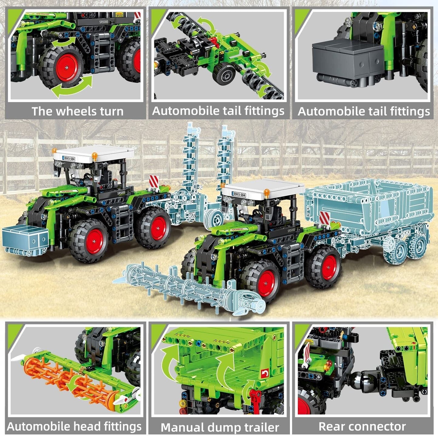City Construction 3 in 1 Tractor Harvester Building Block Kits, Truck Farm Co...