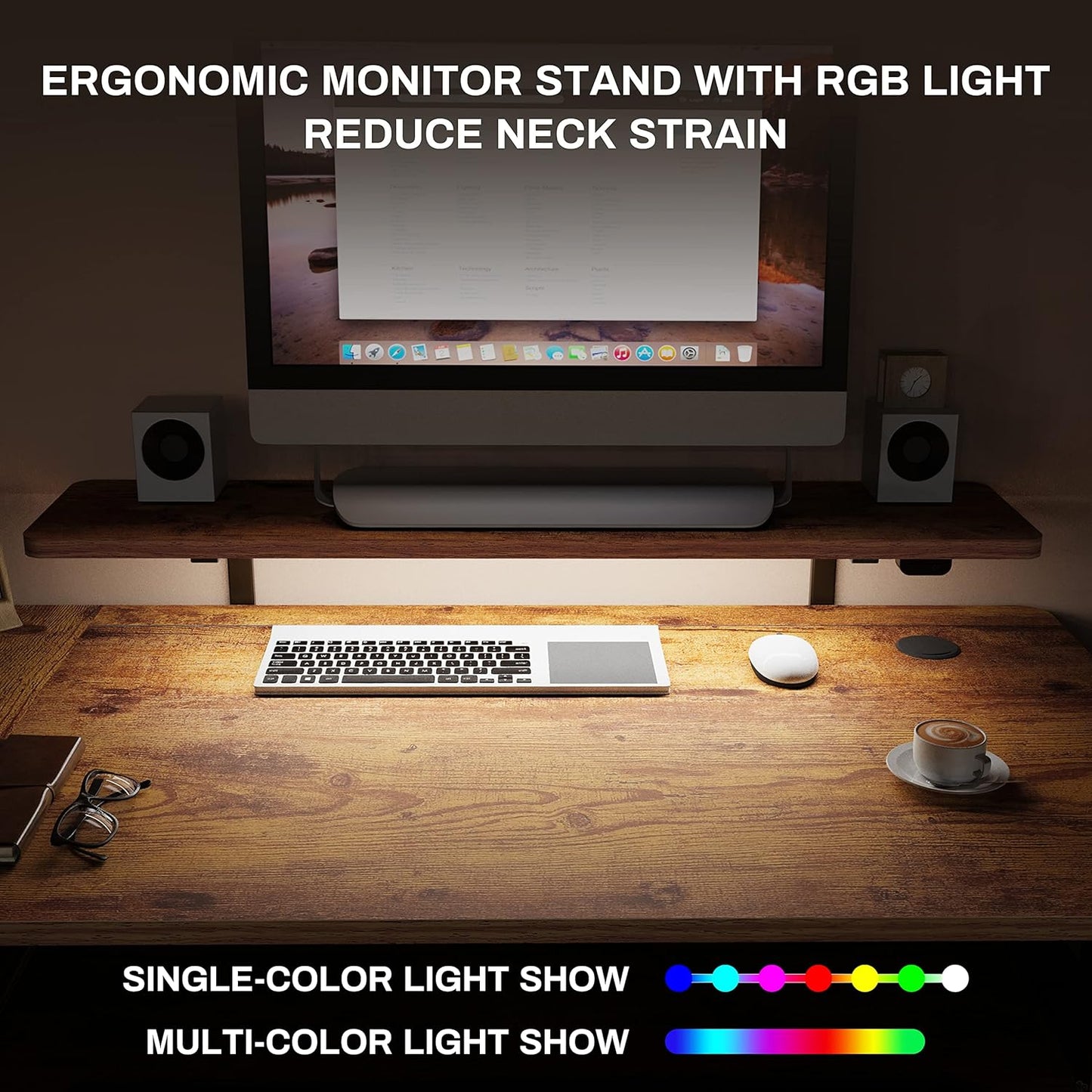 Standing Desk with Keyboard Tray, Computer Desk, 61" L Shaped Electric Adjustable Height Desk W Monitor Stand LED, Corner Sit Stand Desk Gaming Desk, Dual Motor,Left/Rustic Brown