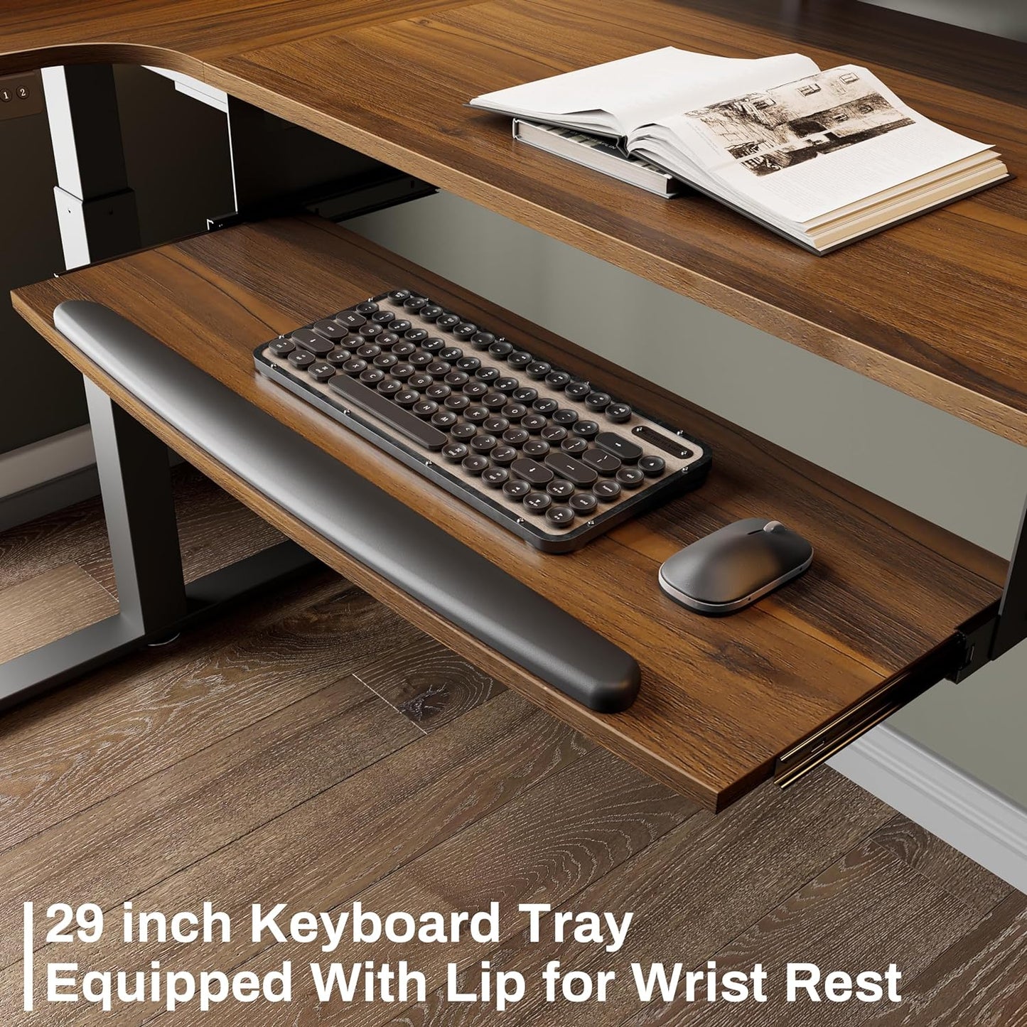 Standing Desk Electric Adjustable Height (61"X43") Computer Desk with Keyboard Tray Sit Stand Desk L Shaped Desk for Work/Home Office,Dual Motor,Memory Presets,2 Usb/Rgb,Walnut/Right