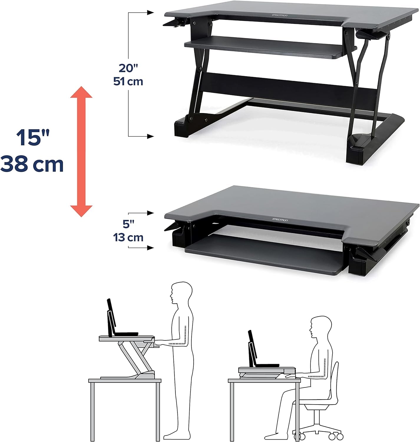 – Workfit-T Standing Desk Converter, Dual Monitor Sit Stand Desk Riser for Tabletops – 35 Inch Width, Black